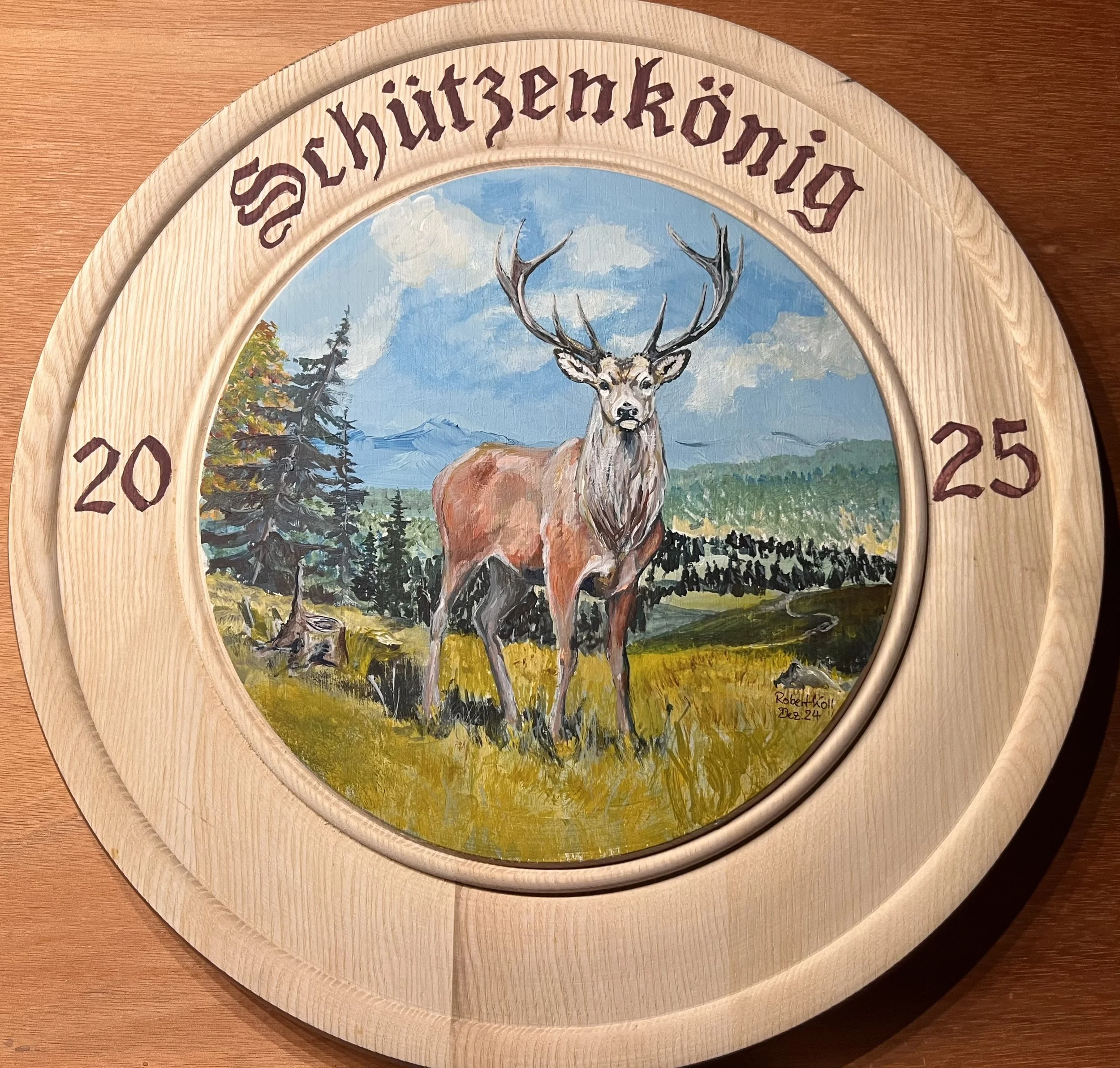 Schützenscheiben: Hirsch vor Voralpenlandschaft