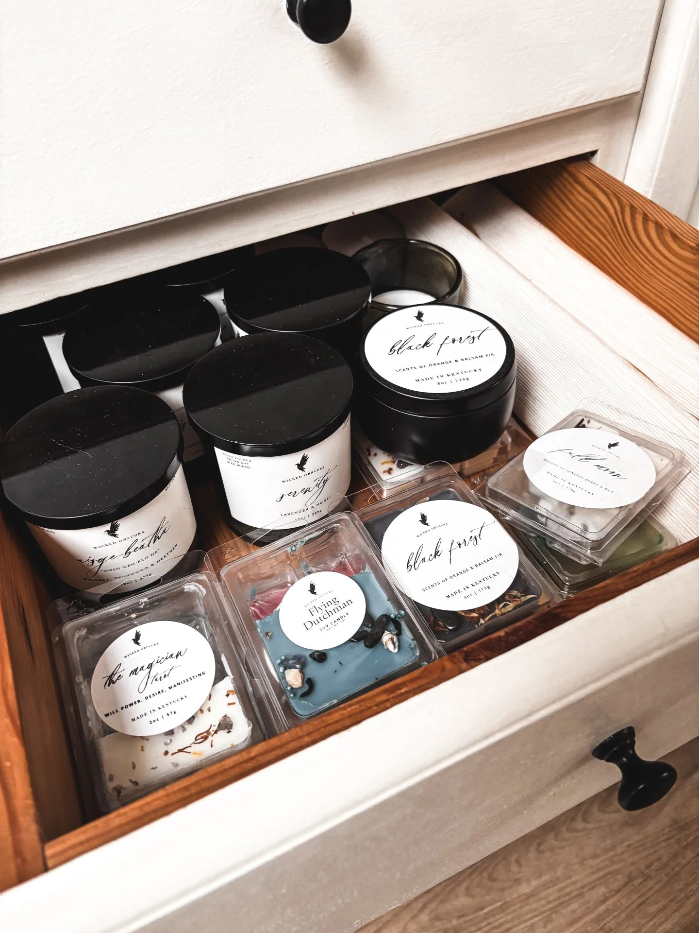 POV: You open the drawer, and it&rsquo;s all Wicked Obscura. 🕯️✨

Tell me I&rsquo;m not the only one with a ritual stash like this.

Different moods.
Different intentions.
Different seasons of life.

Some people collect shoes.
We collect candles.

W