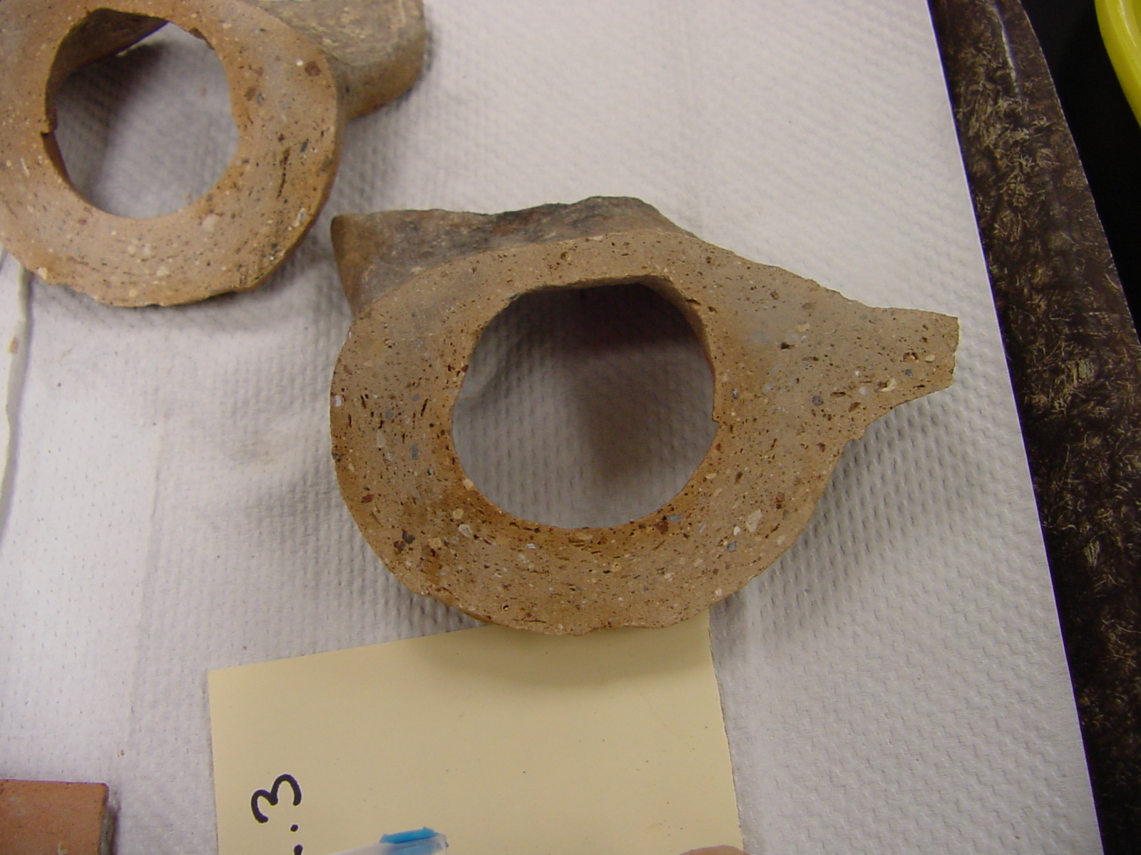   Pottery rim and handle cut in preparation for drawing.  