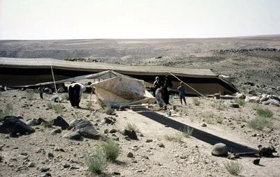 Bedouin tent and weaving in process