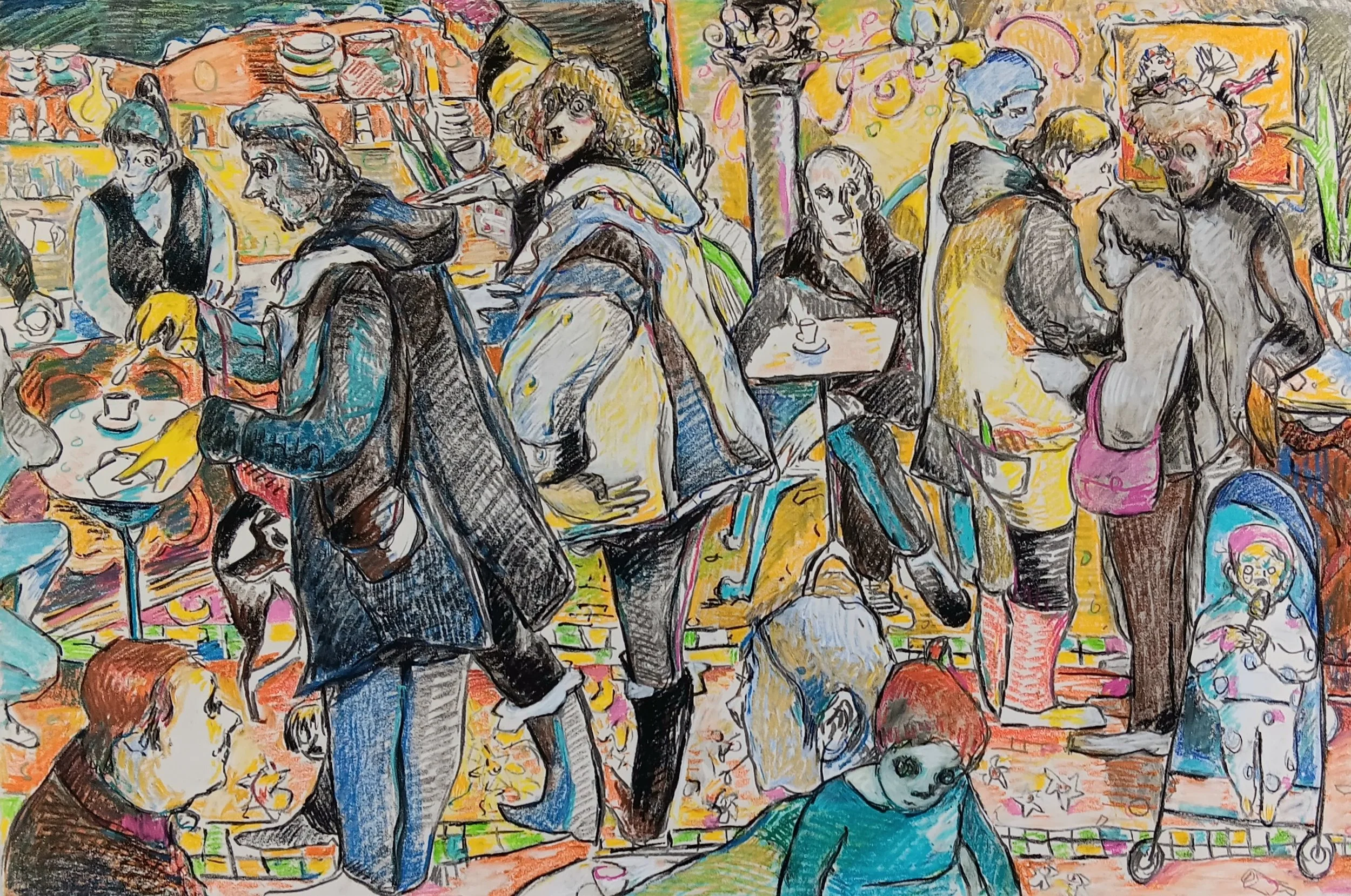 Café aux Folies, pastel on BFK Rives, 80 x 120cm, 2022