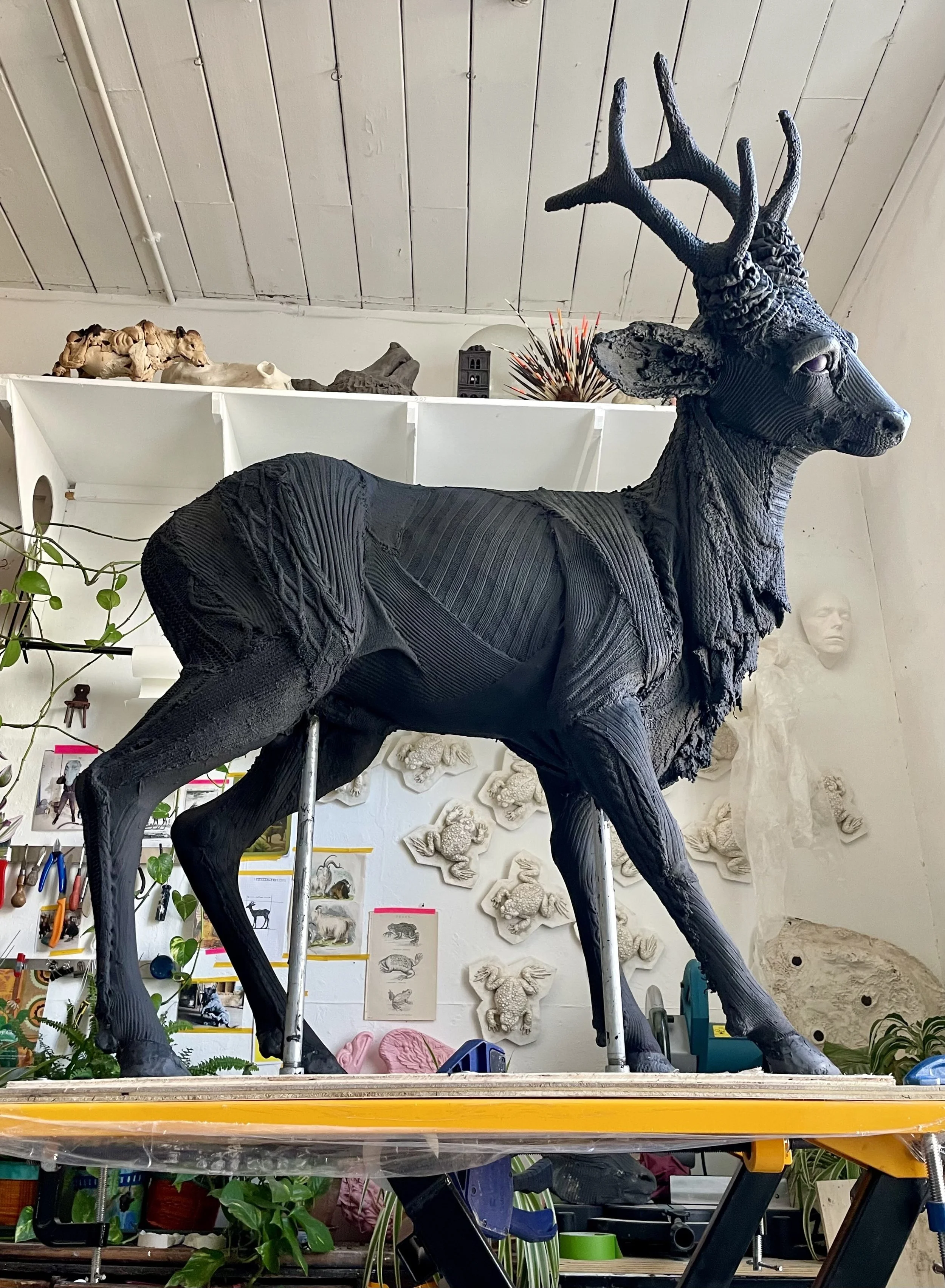 Dorcas working in her studio creating the deer sculpture, courtesy the artist