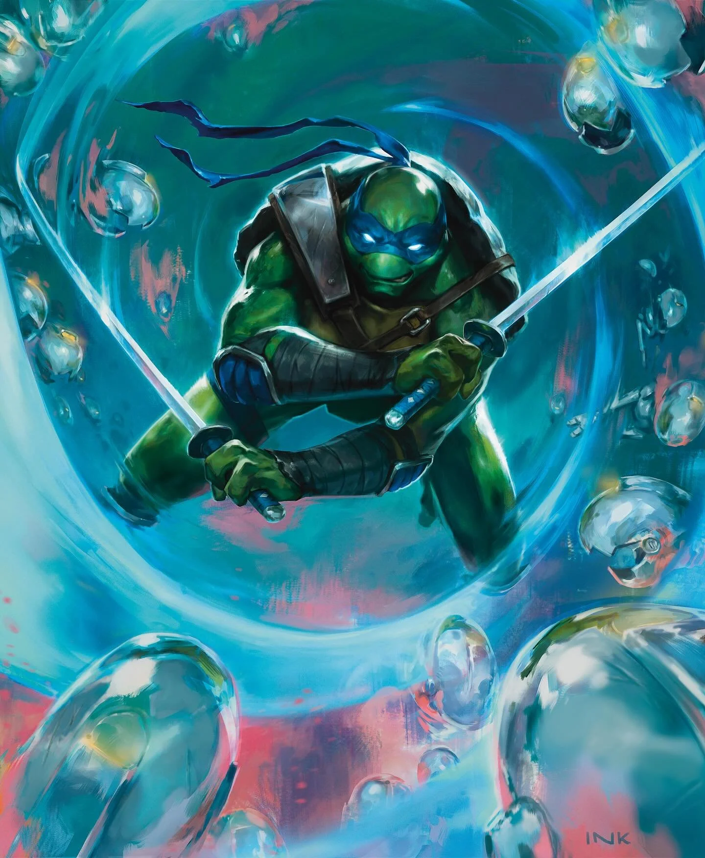 Leonardo, the Balance
TmnT 
AD: Stephanie Cheung

Oh boy , I still recall the moment I got the brief, so much nostalgia. My inner kid is beyond thrilled of painting is favourite turtle ❤️

I can&rsquo;t wait to build it 😄 #mtgtmnt #mtgartist