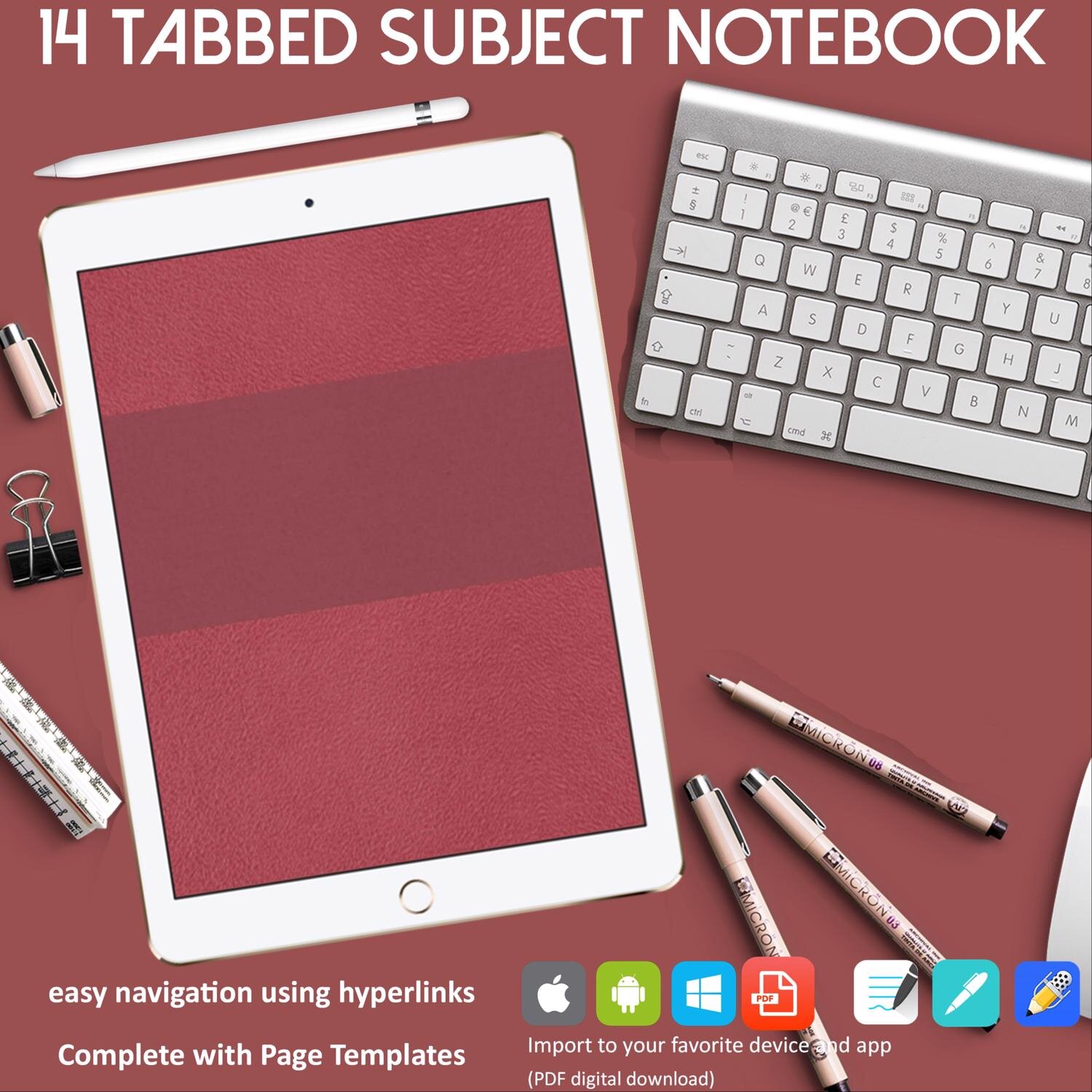 Simple Notebook Hyperlinked Tablet Notebook Dividers Notebook for iPad Digital Notebook Goodnotes Digital Notebook Tabs Summer Colors