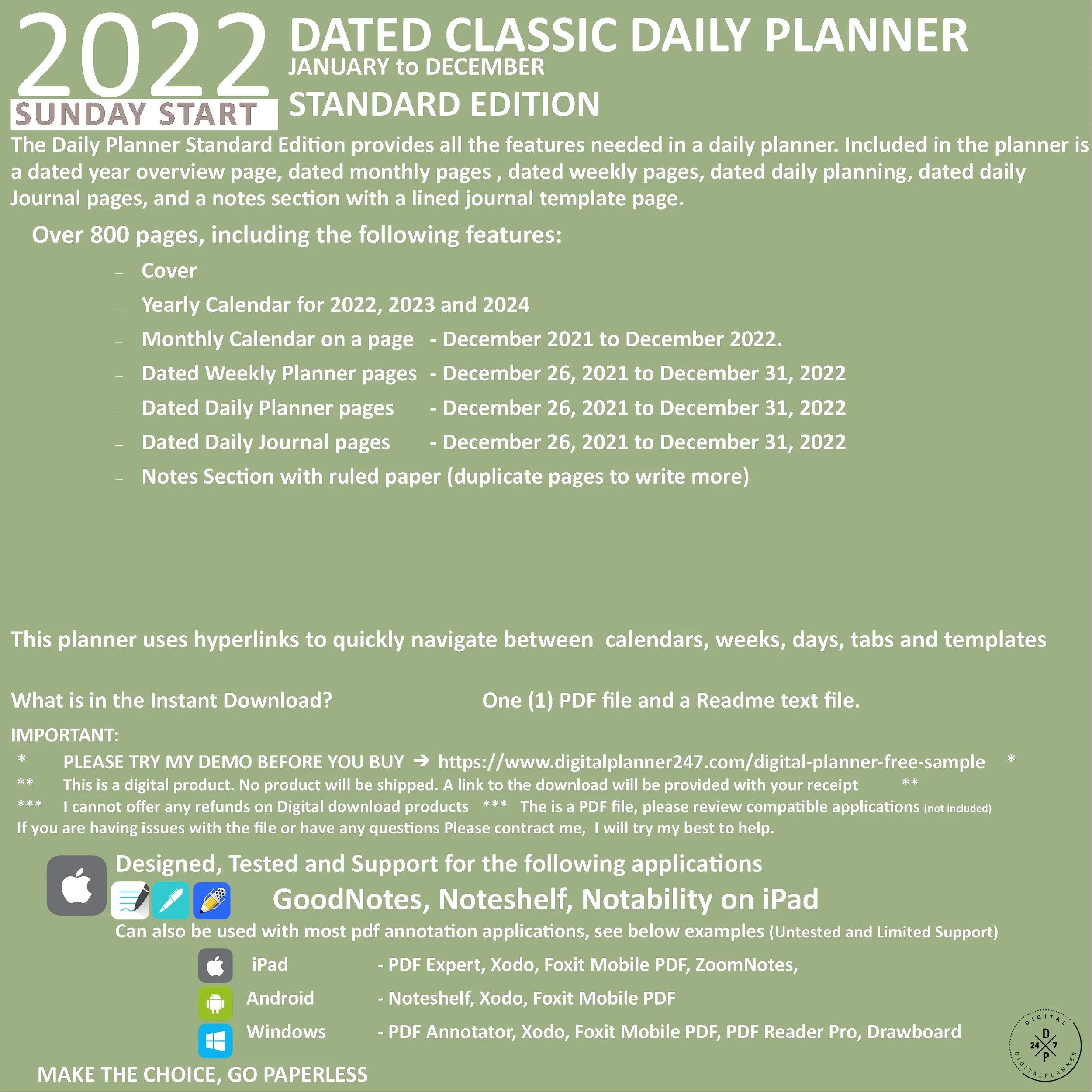 2022 Classic Digital Daily Planner | Standard Edition | Sunday Start | Red  Cover — DIGITALPLANNER247