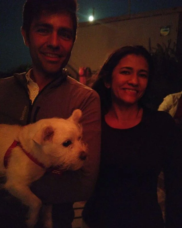 Sharing a very healthy and spiritual dinner with  american actor Adrian Grenier and his cute puppy.