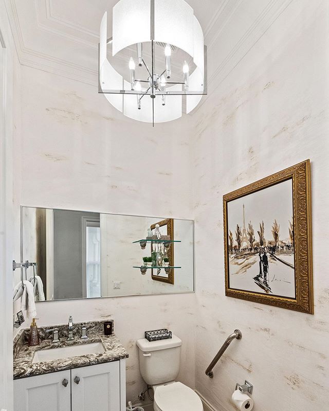 I love how the plaster walls and interior design come together in this powder bath. Another successful job working with @duce_and_company #mwplastering #hardcoat #plaster #wallart