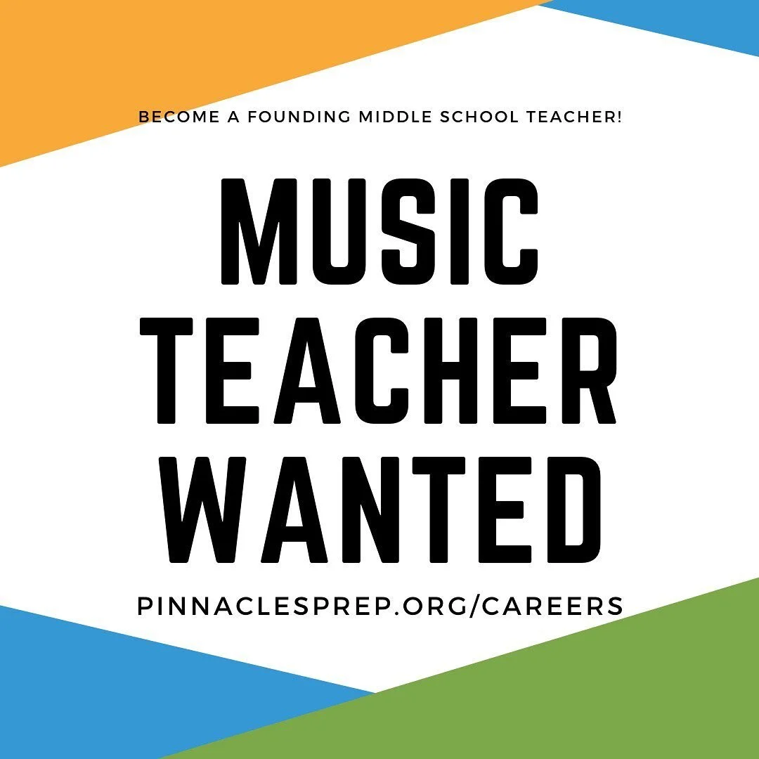 We are hiring! Are you a music teacher? Would you like to come work for us? Go to pinnaclesprep.org/careers to learn more #music #musicteacher #musicteacherwanted #teachingjobs