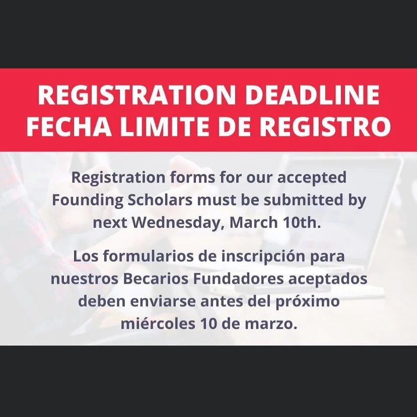 Don't forget, March 10th is our registration deadline for those students who have been accepted to Pinnacles Prep. We want you to join us next fall for the school year so be sure to get yours submitted in time. 

No se olvide, el 10 de Marzo es nuest