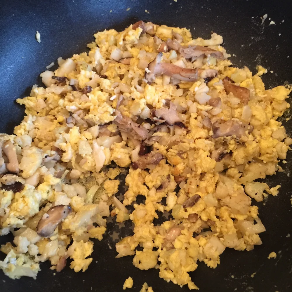 Scramble in some eggs.