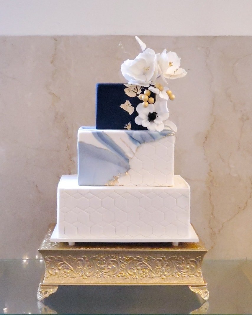 navy gold square wedding cake the treasury.jpg
