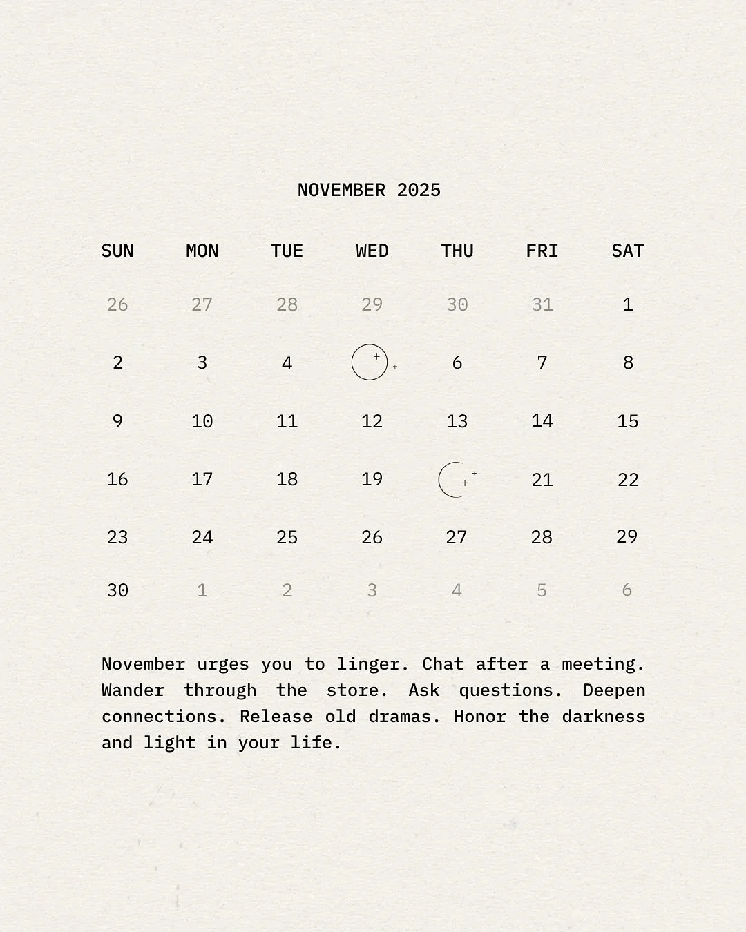 November mindset: all timing is divine.

If you&rsquo;ve been feeling pulled in different directions or spread thin, resist the urge to think you&rsquo;re doing something &ldquo;wrong.&rdquo; 

There&rsquo;s plenty going on that can make you feel tha