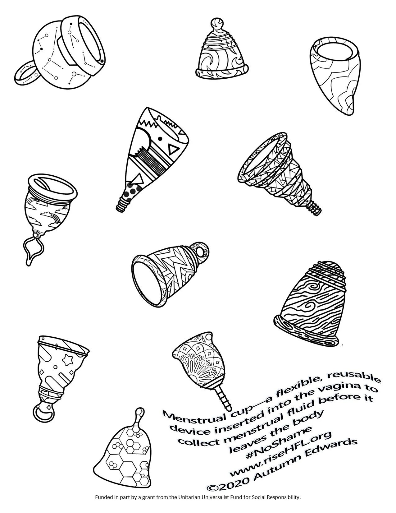 Menstrual Cups Variety Coloring Sheet