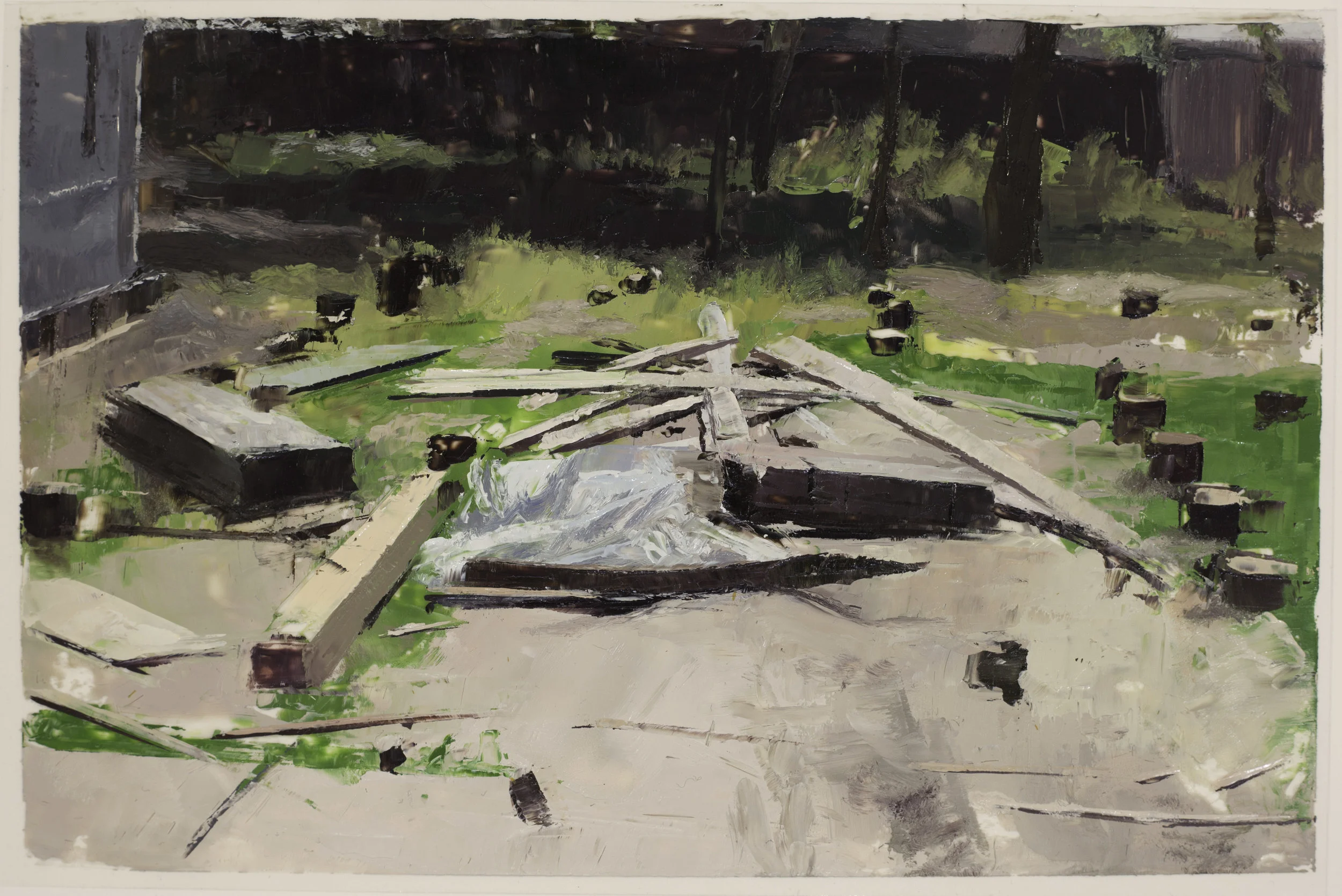 Neighbors: Between Flood & Egania , 2017 oil on dura-lar, 6 x 9 in