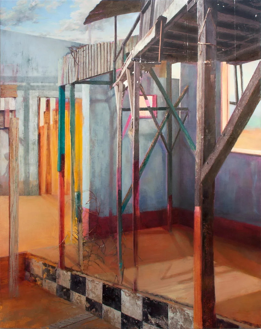 Stage , 2012 oil, acrylic, and gesso transfer on linen, 76 x 61 in