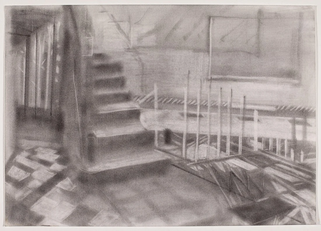 Léhon to Kottbusser Tor, 2013 Graphite powder on paper, 14 x 20 in