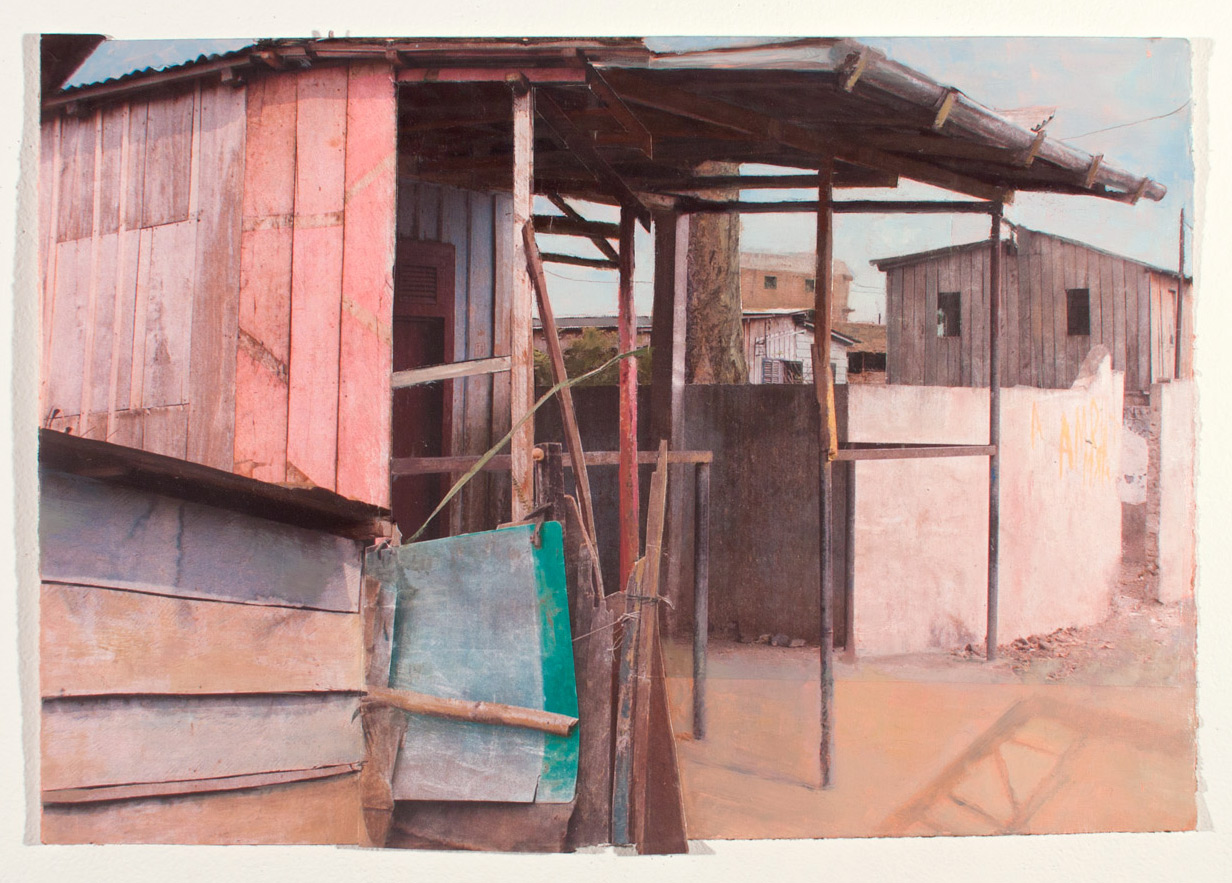 Neves , 2011 oil and collage on paper, 10 x 16 in