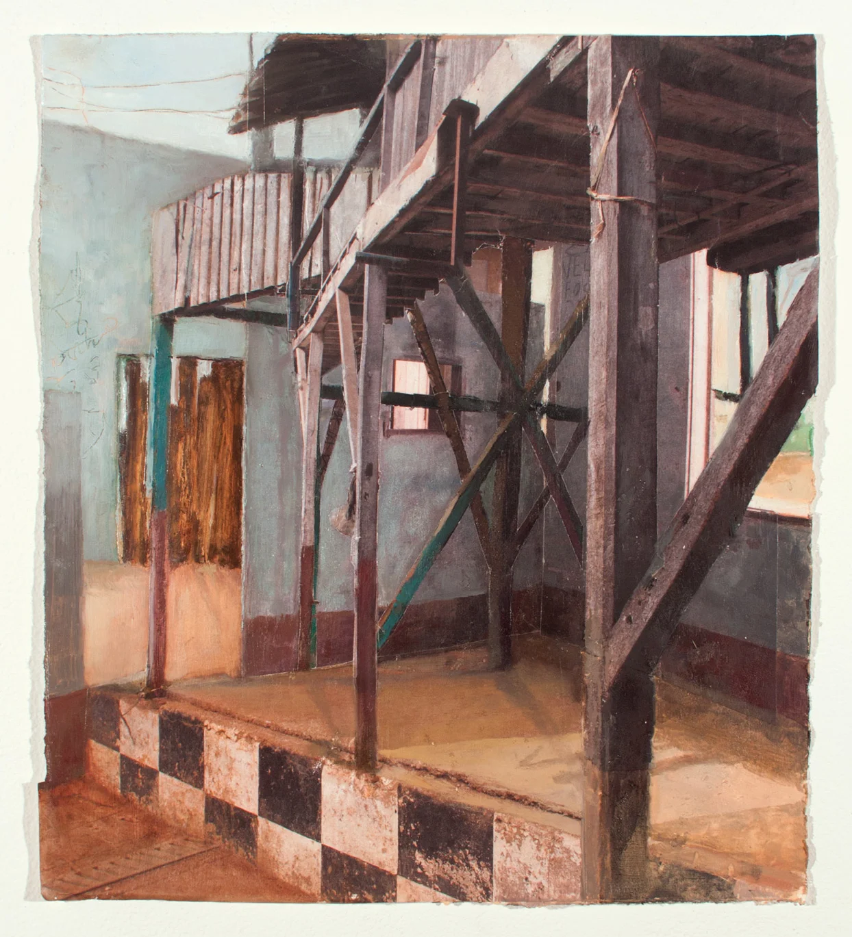 Stage, Model, 2012 oil and collage on paper, 10 x 9 in