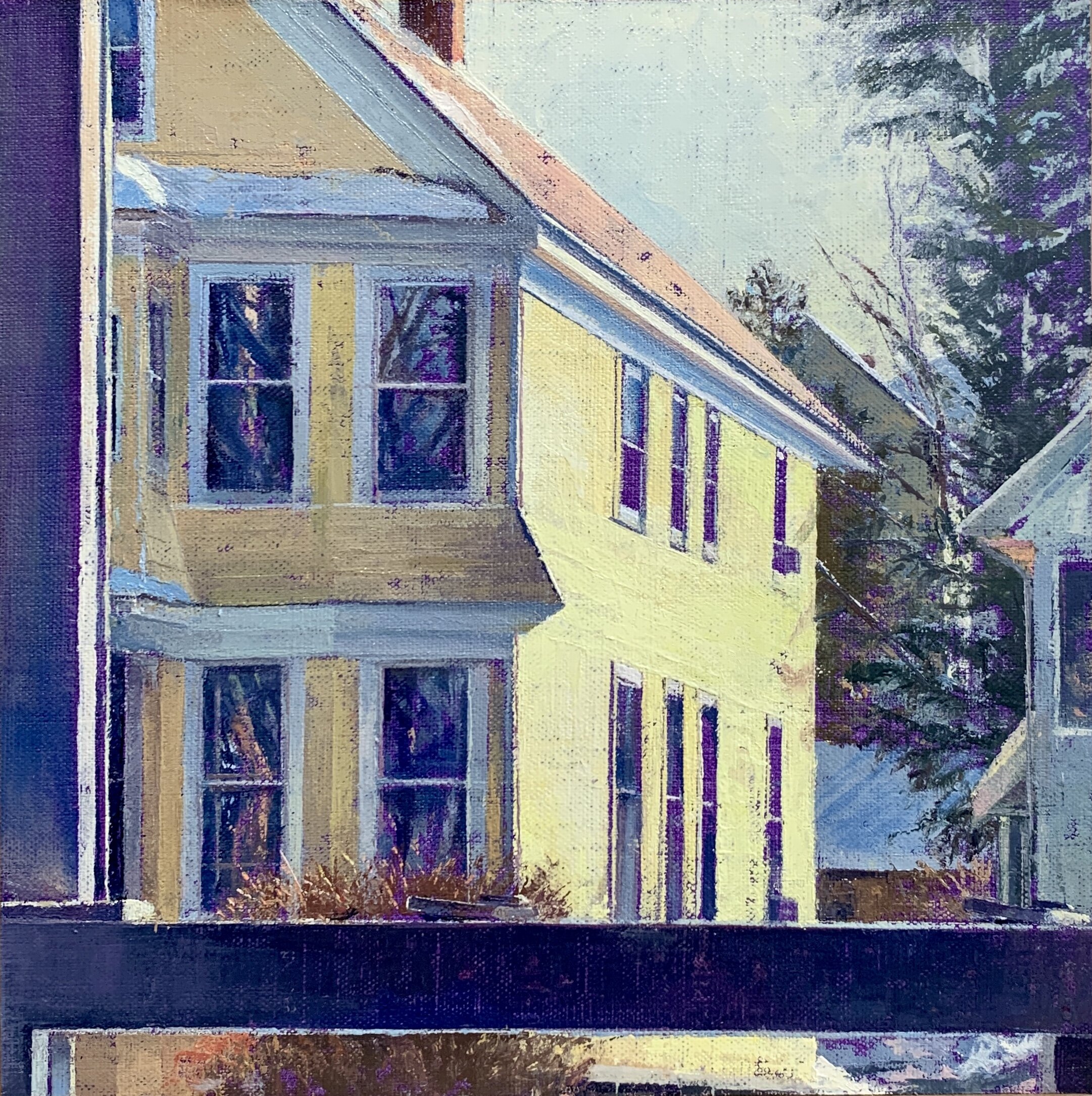   Neighbors, Frank &amp; Jackie’s, Winter Morning , 2021 oil on linen on panel, 10 x 10 in 