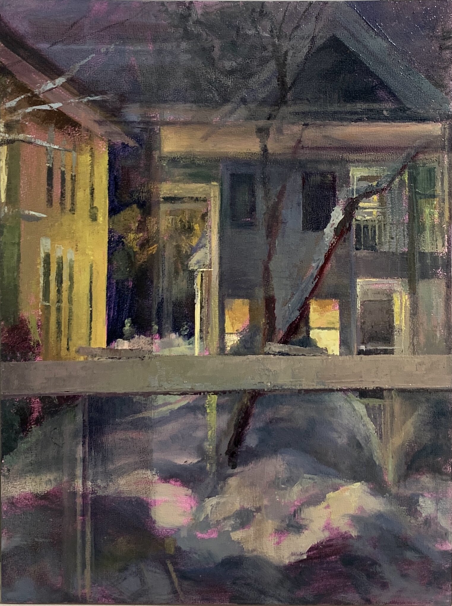   Neighbors: Frank &amp; Jackie’s, Xmas Eve , 2021 oil on linen on panel, 10 x 10 in 