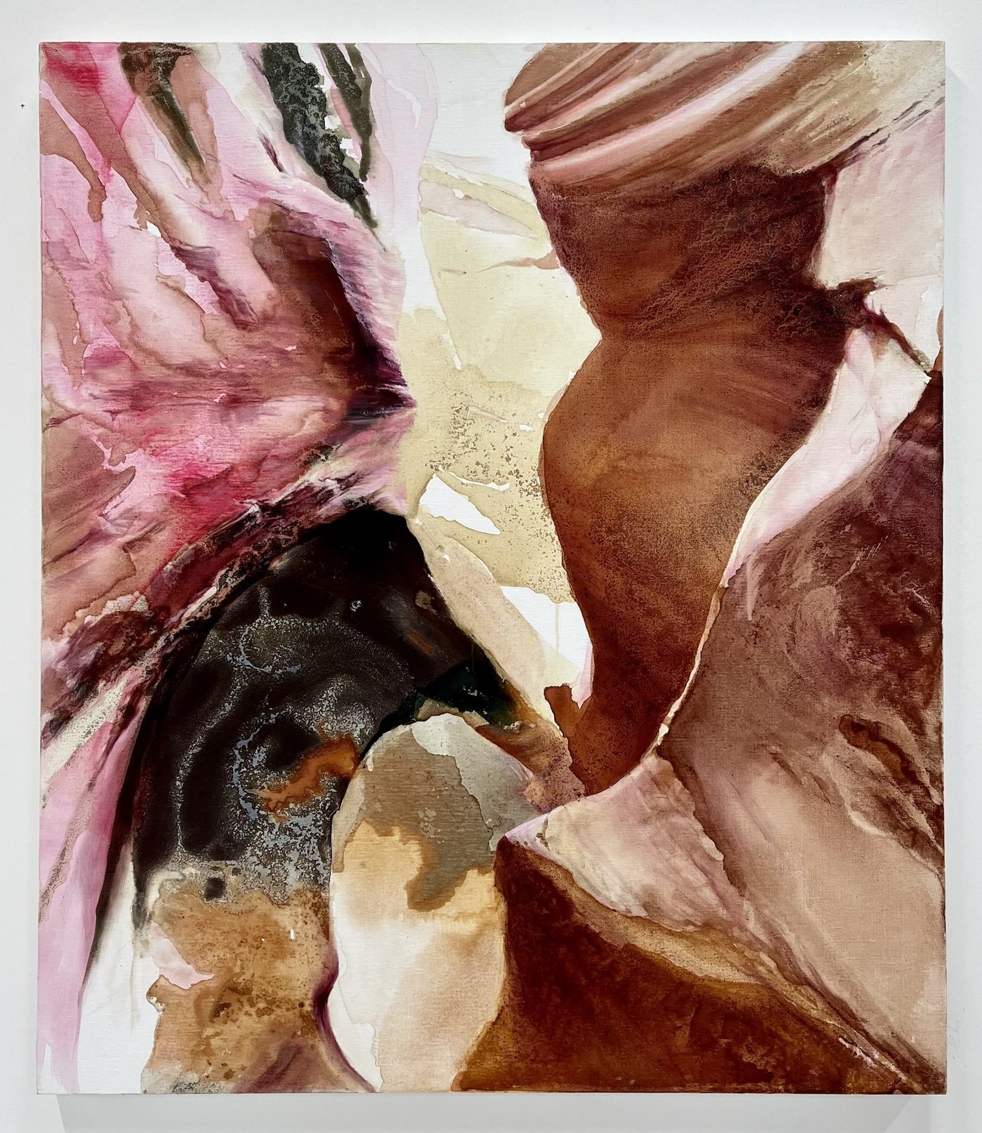 Erosion , 2024 natural inks & oil on linen 46 × 42 in