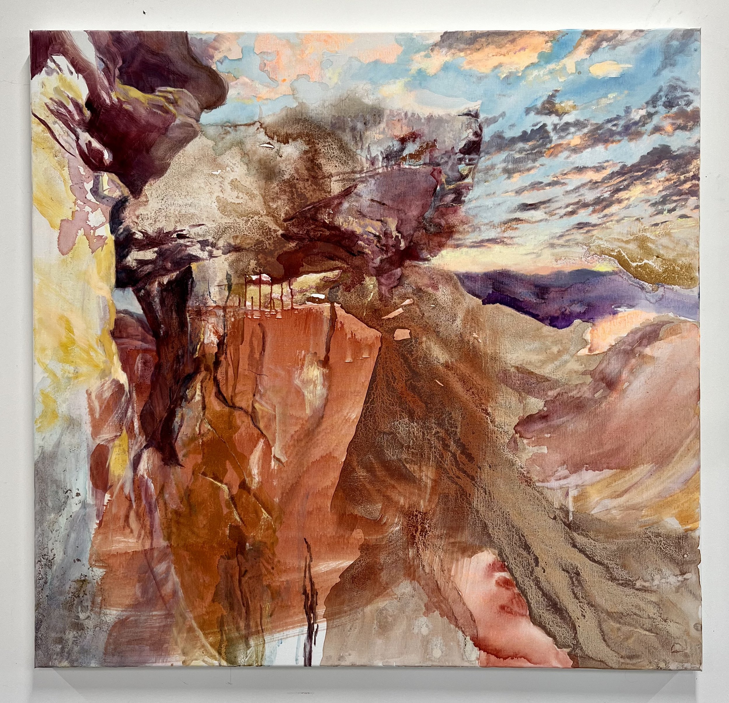 Sunrise over Spencer Flat, 2023 natural ink and oil on linen 44 × 44 in