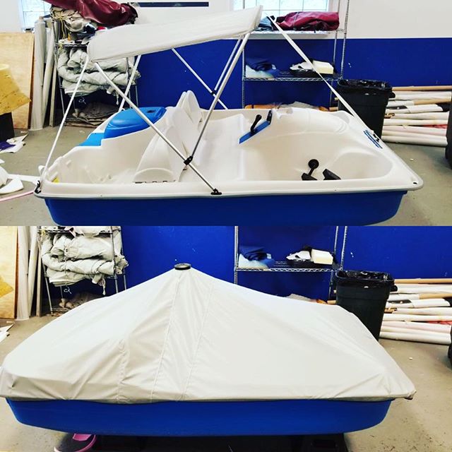 Customer was sick of bailing out his Waterwheeler paddleboat so we made him a custom cover. #paddleboating #waterwheeler #lakehopatcong #customcover #aqualon #battenthehatchesnj