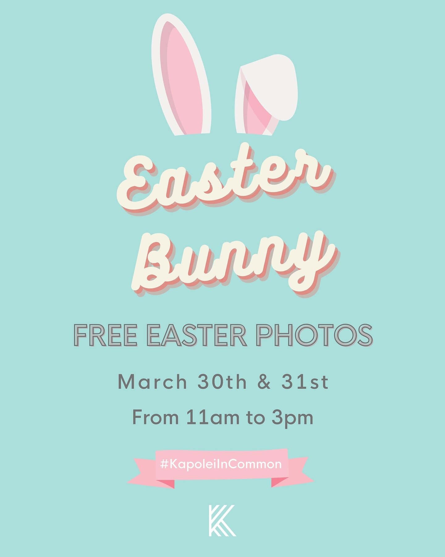 Happy Easter! Join us today from 11am-3pm for Free Photos 📸🐇 with the #EasterBunny. Shoppers are invited to bring their keiki and &lsquo;ohana down to capture special memories in front of Regal Theaters. Pets are also welcome.

Easter Bunny
🗓️ Mar