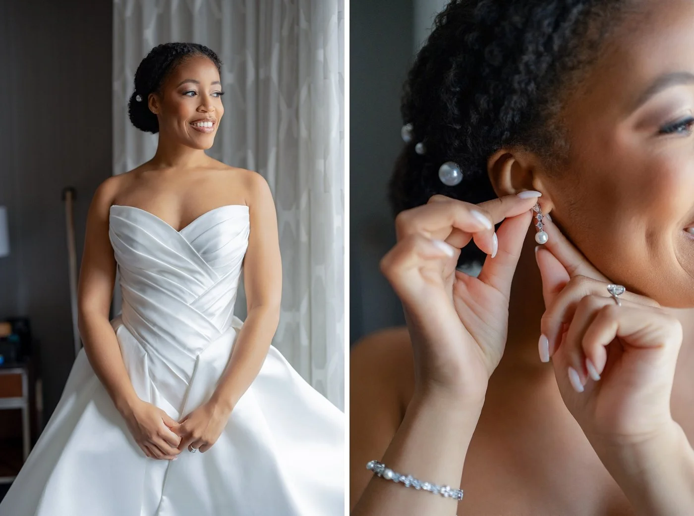 Bride getting ready for her wedding at the Chicago Cultural Center