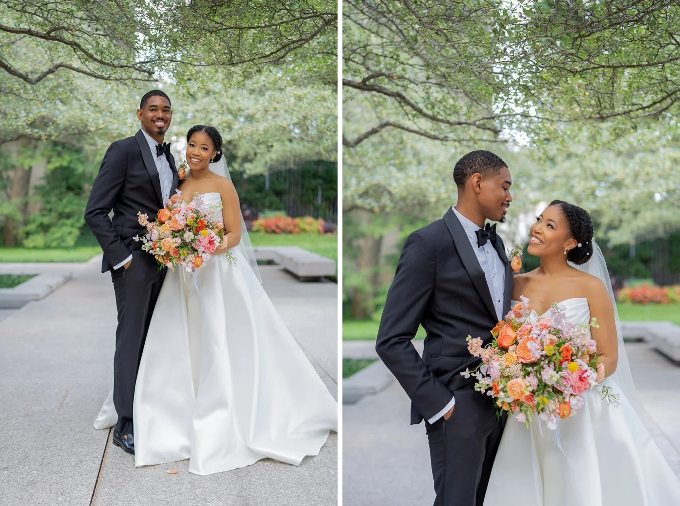 Bridal portraits in the Art Institute Garden in Chicago