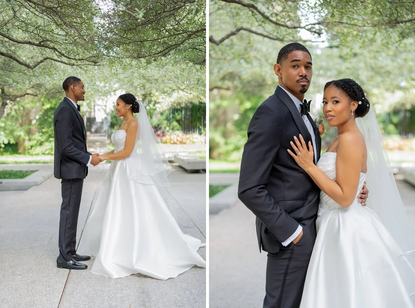 Bridal portraits in the Art Institute Garden in Chicago