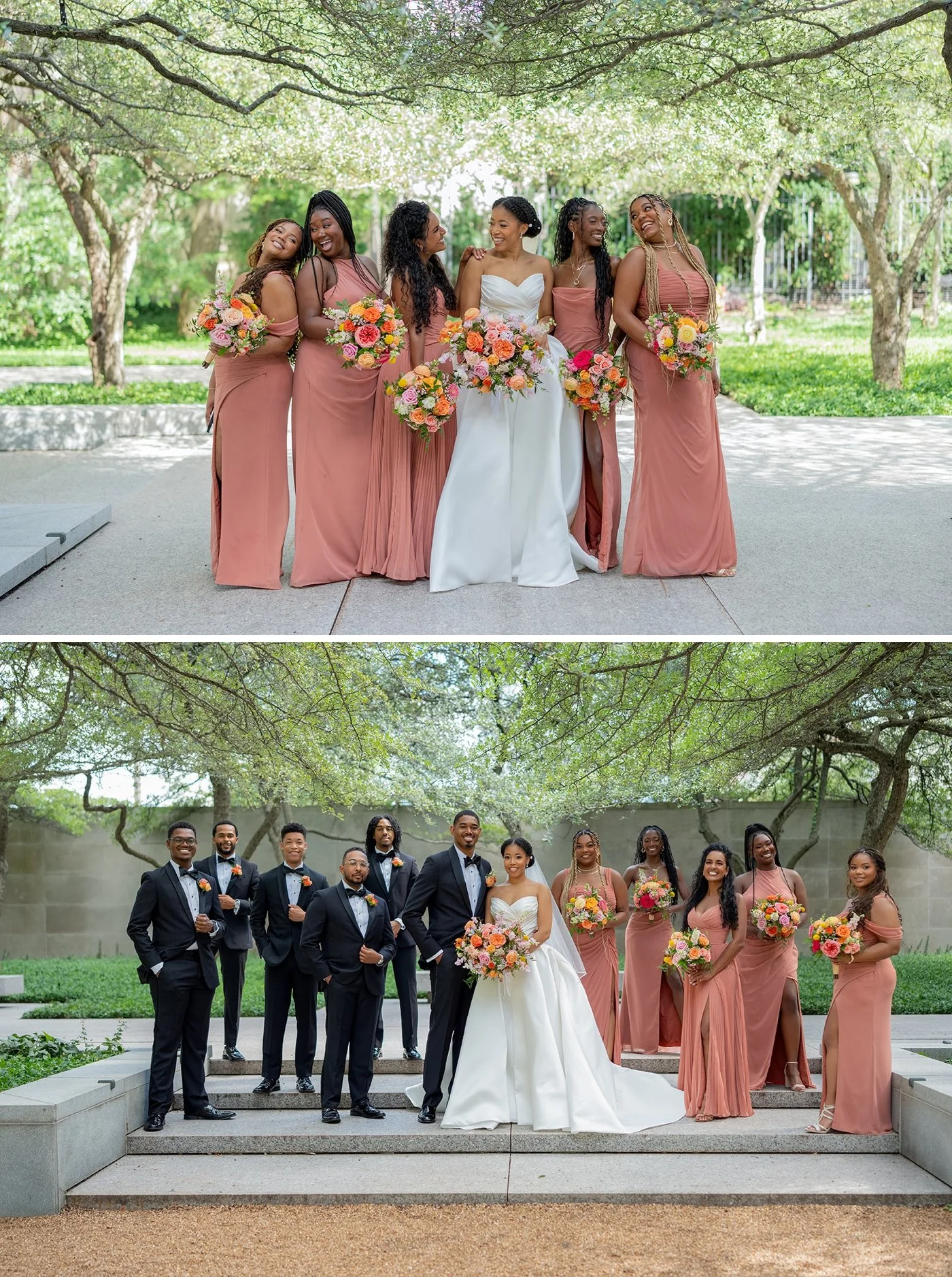 Bridal party portraits in the Art Institute Garden in Chicago