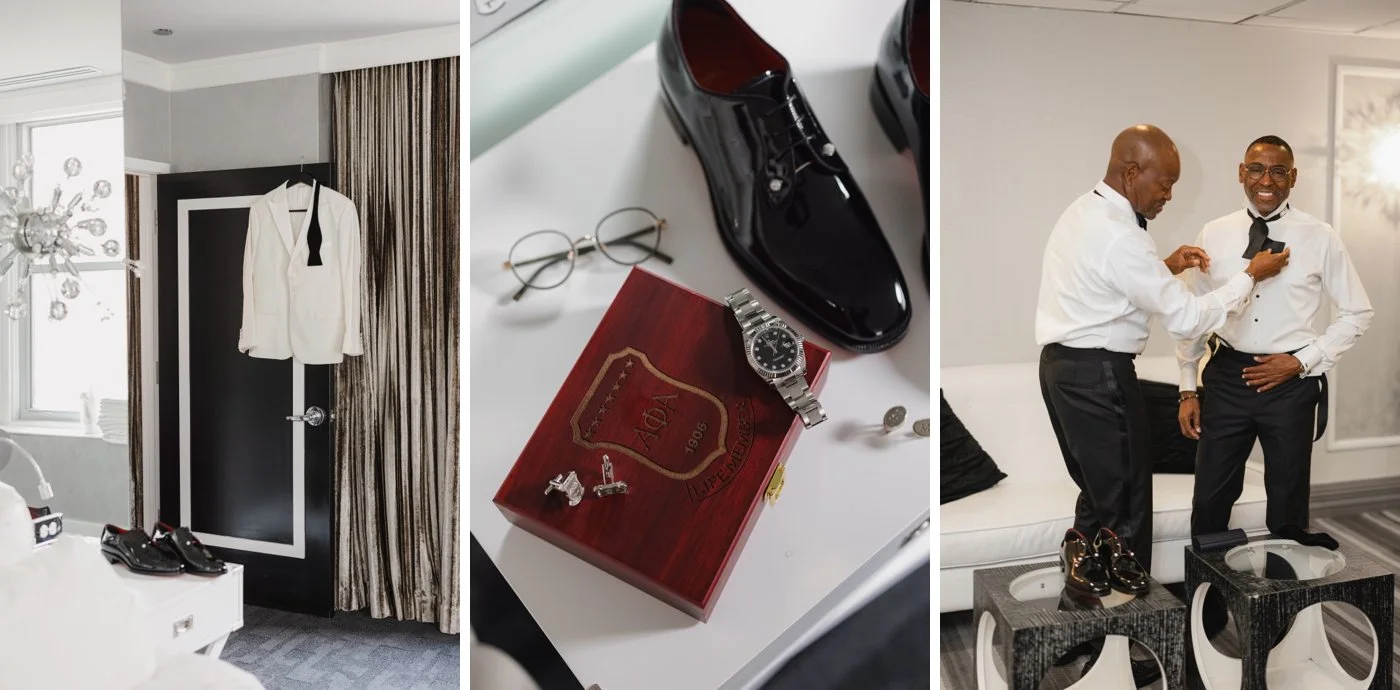 Groom getting ready for his wedding at the Midland Hotel