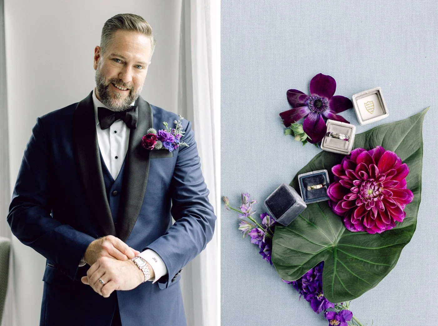 Groom getting ready for his wedding at Adler Planetarium