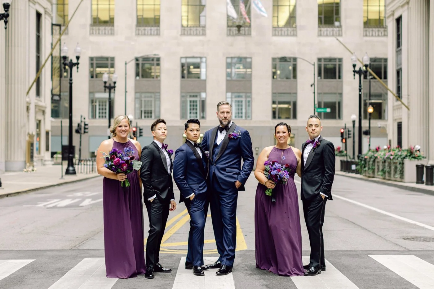 Wedding party portraits in Downtown Chicago
