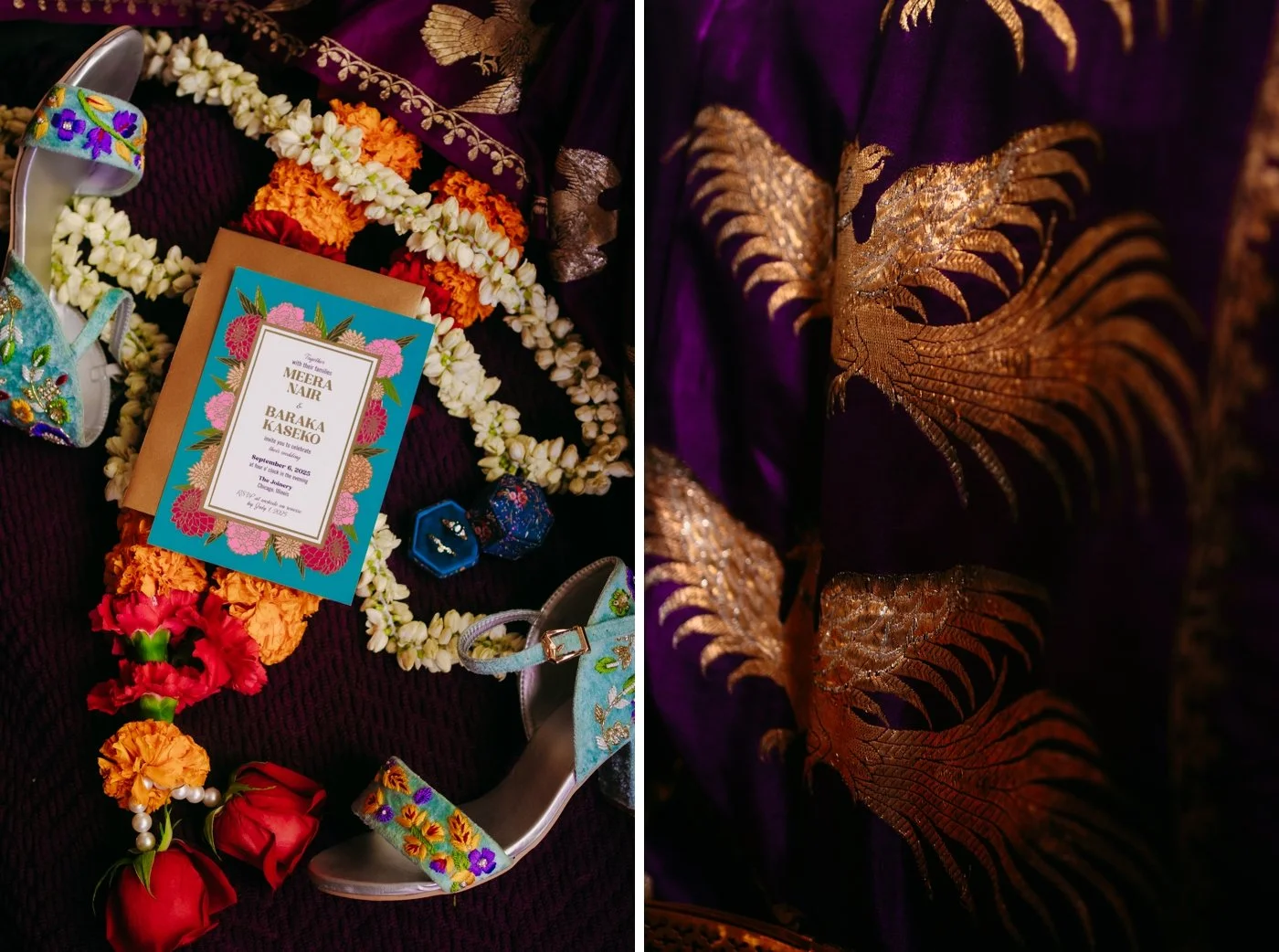 Flatlay of a floral Indian wedding invitation