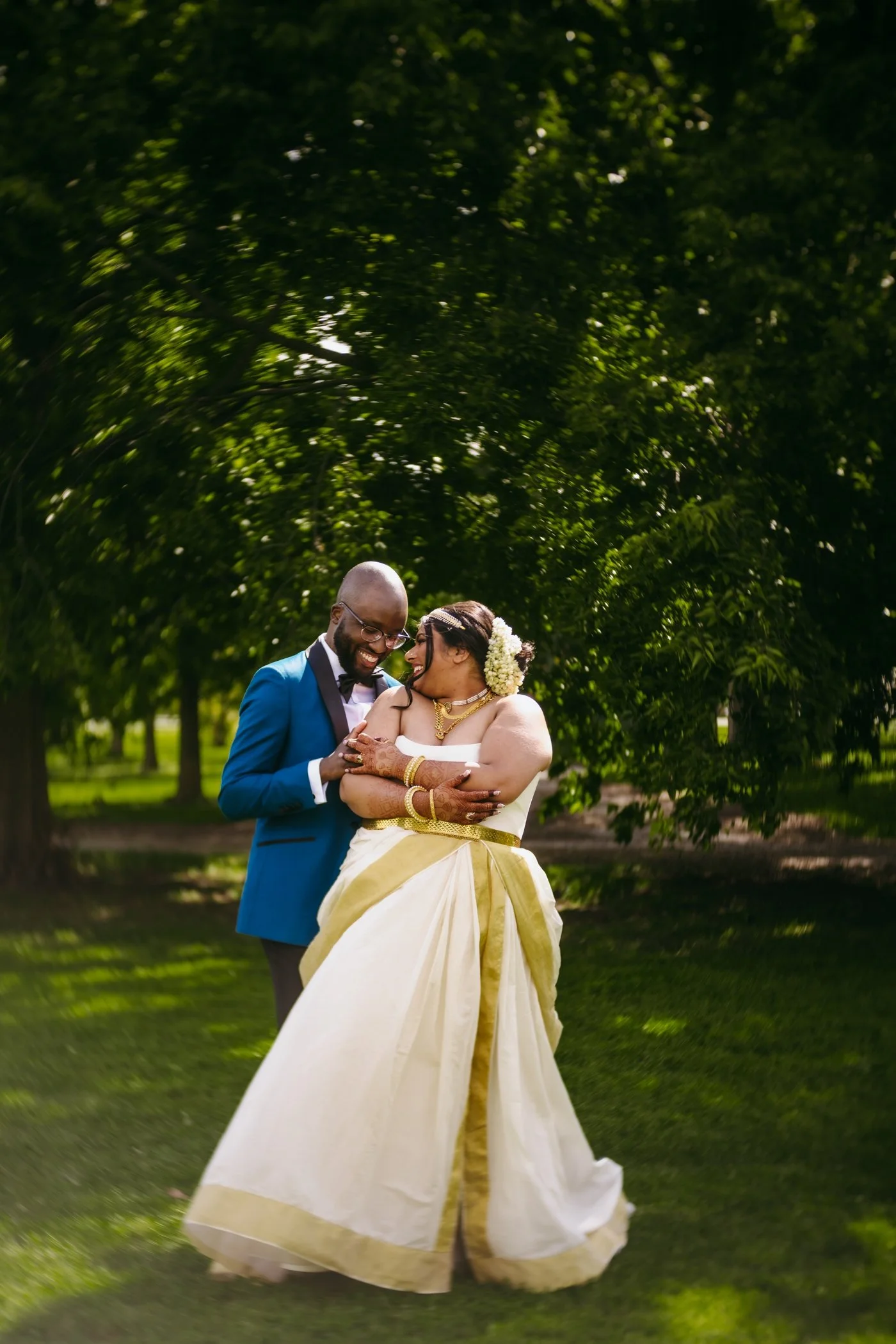 Bride in a bespoke Indian wedding gown