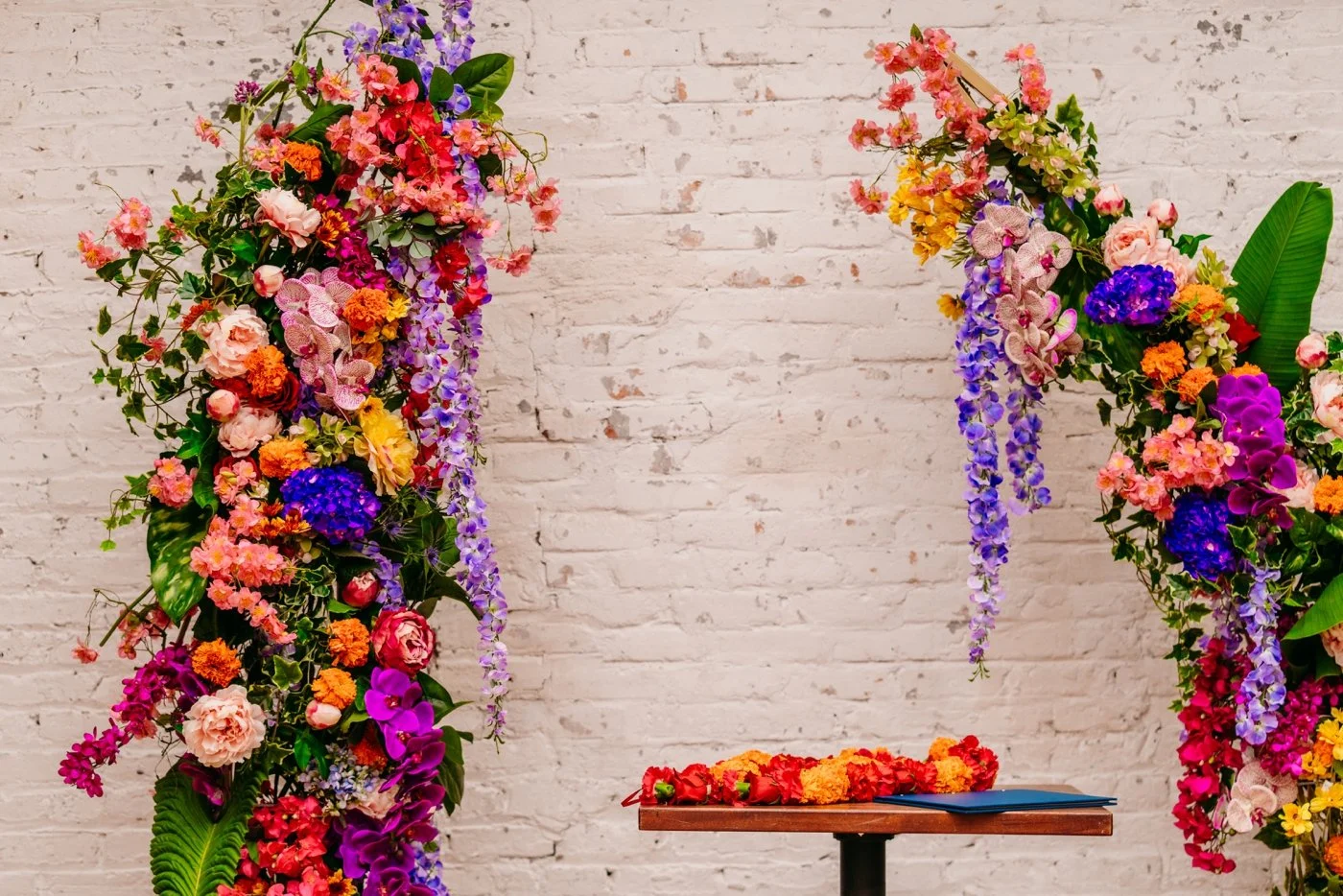 Colorful floral arch for a Chicago wedding