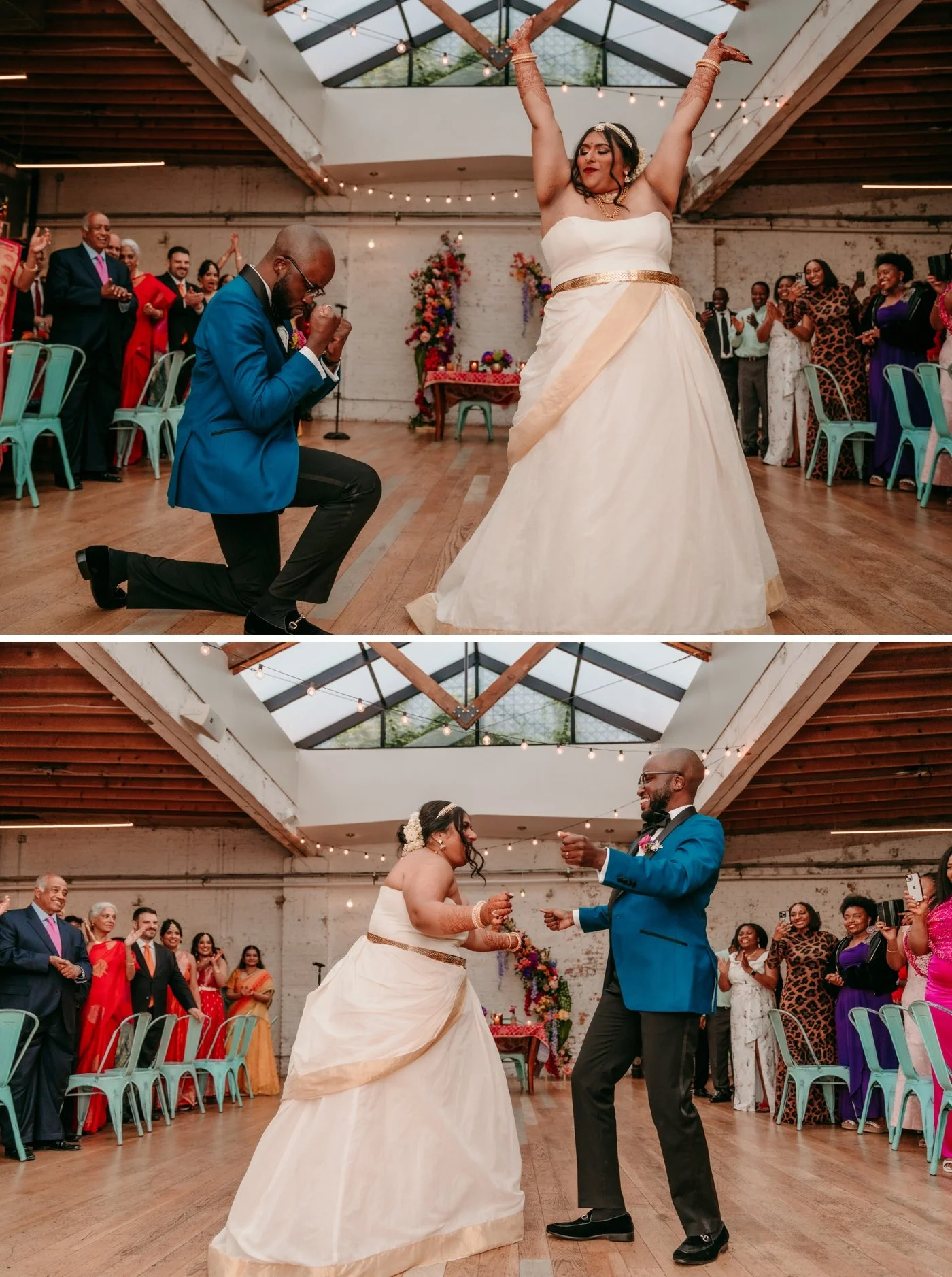 Bride and groom performing a choreographed first dance