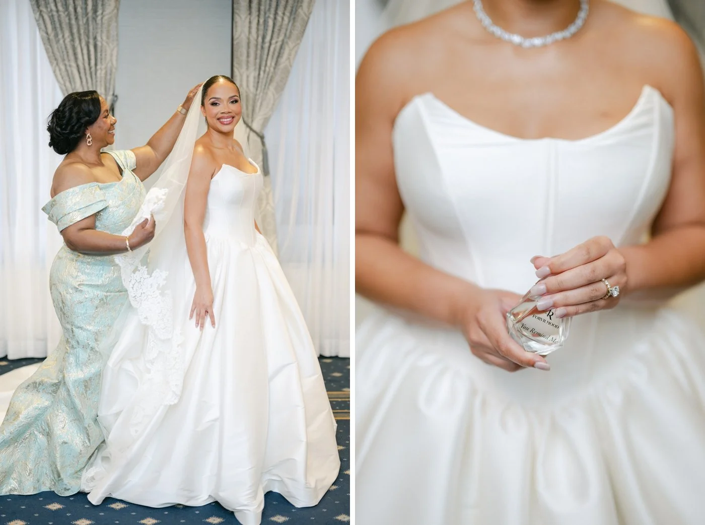 Bride getting ready for her wedding at the Chicago Cultural Center