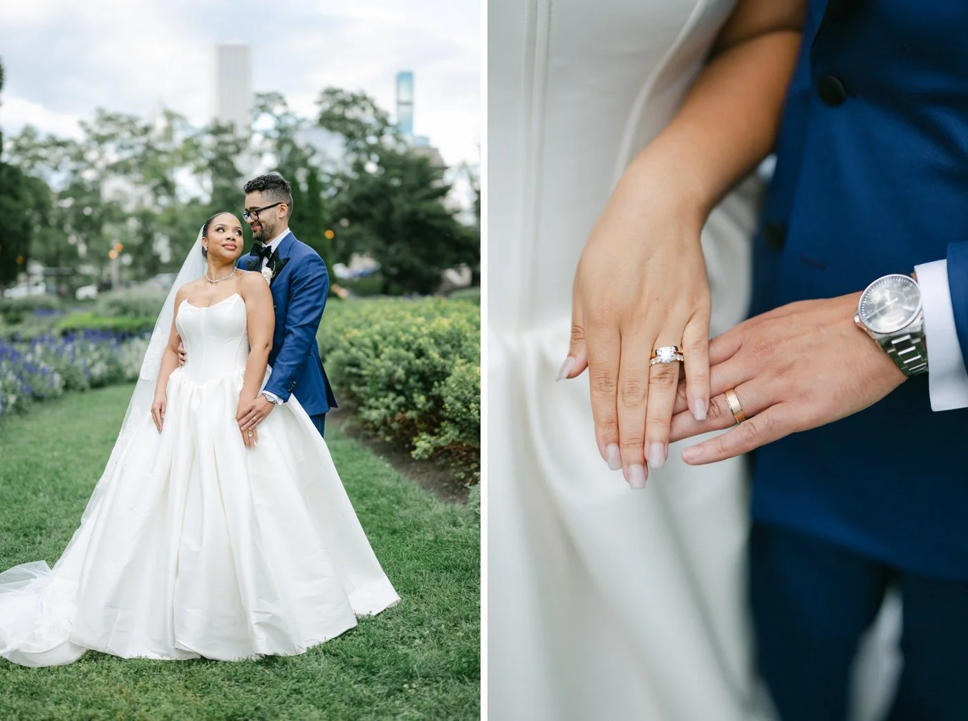 Close-up of bride and groom's hands with wedding rings