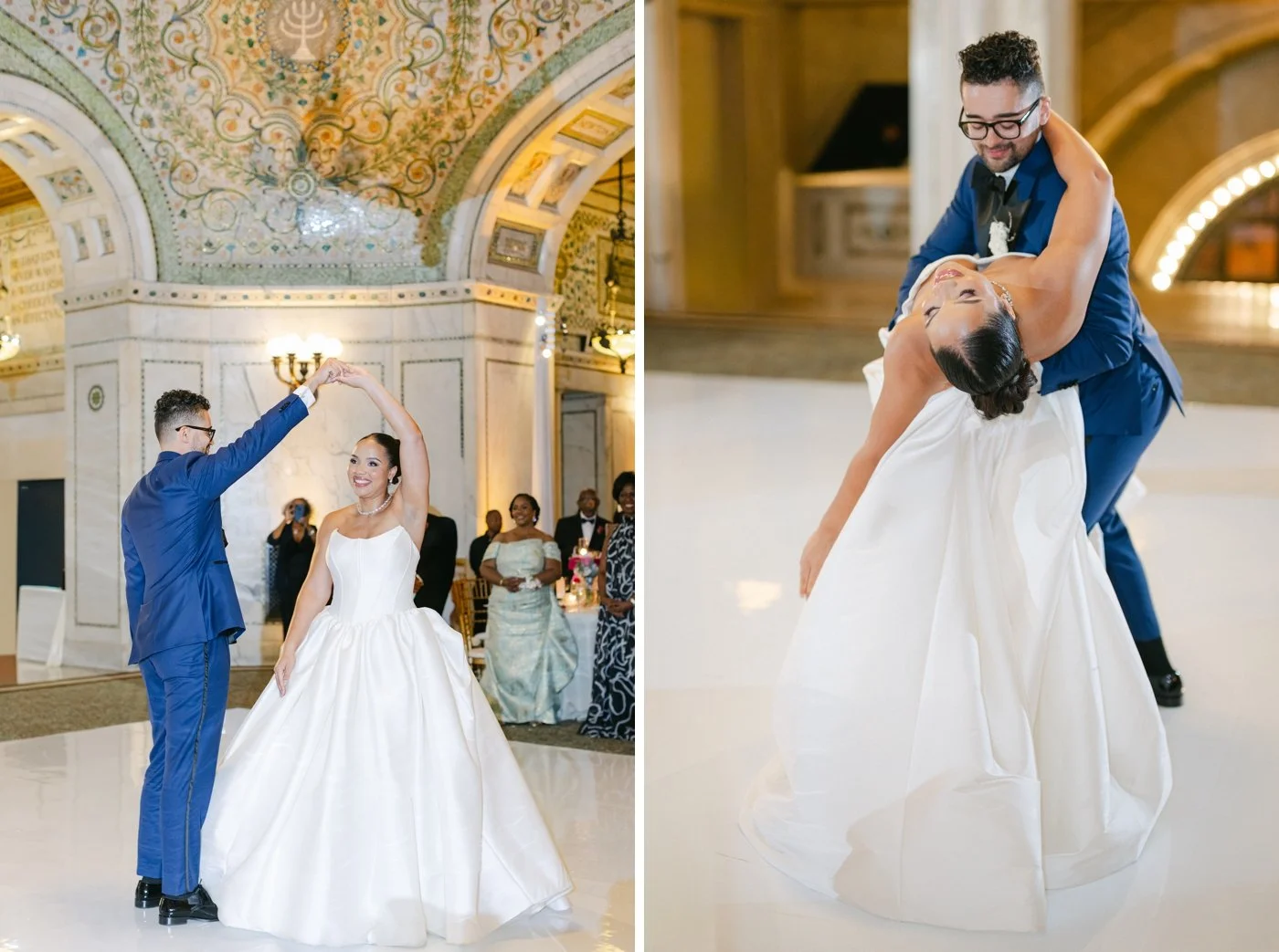 Bride and groom first dance at the Chicago Cultural Center