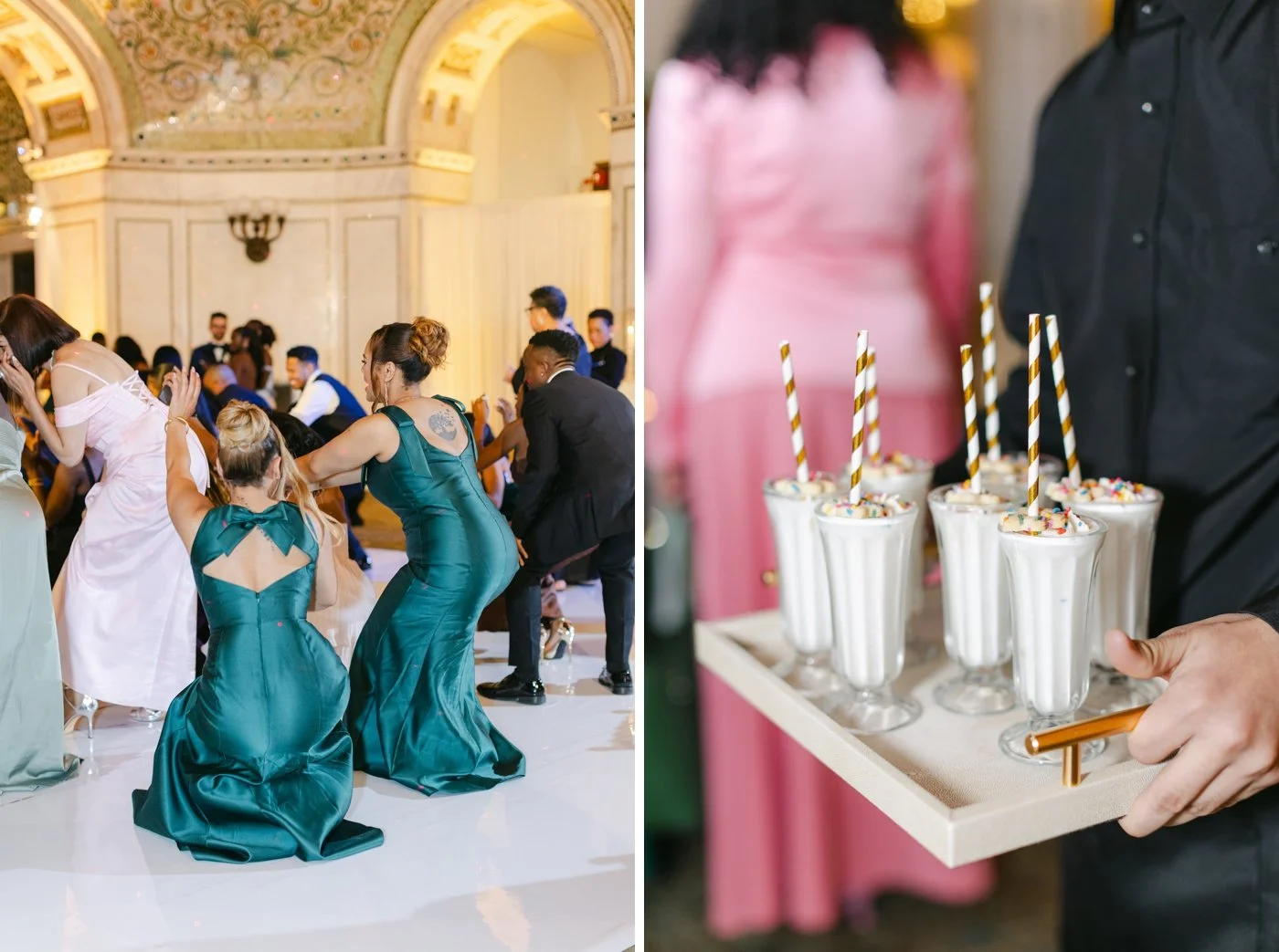 Waiter holding a tray of milkshakes at a Chicago wedding