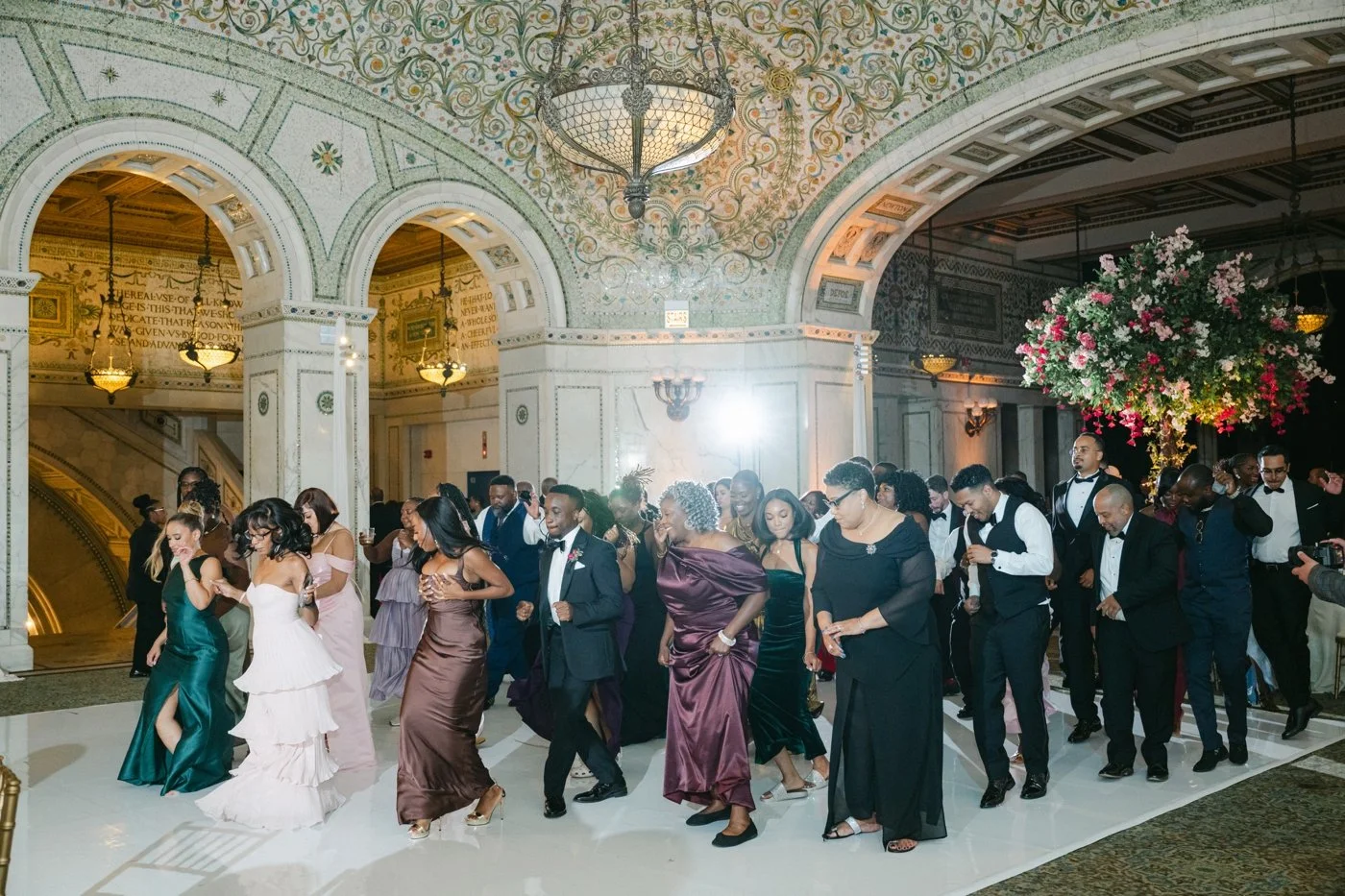 Wedding guests dancing at the Chicago Cultural Center