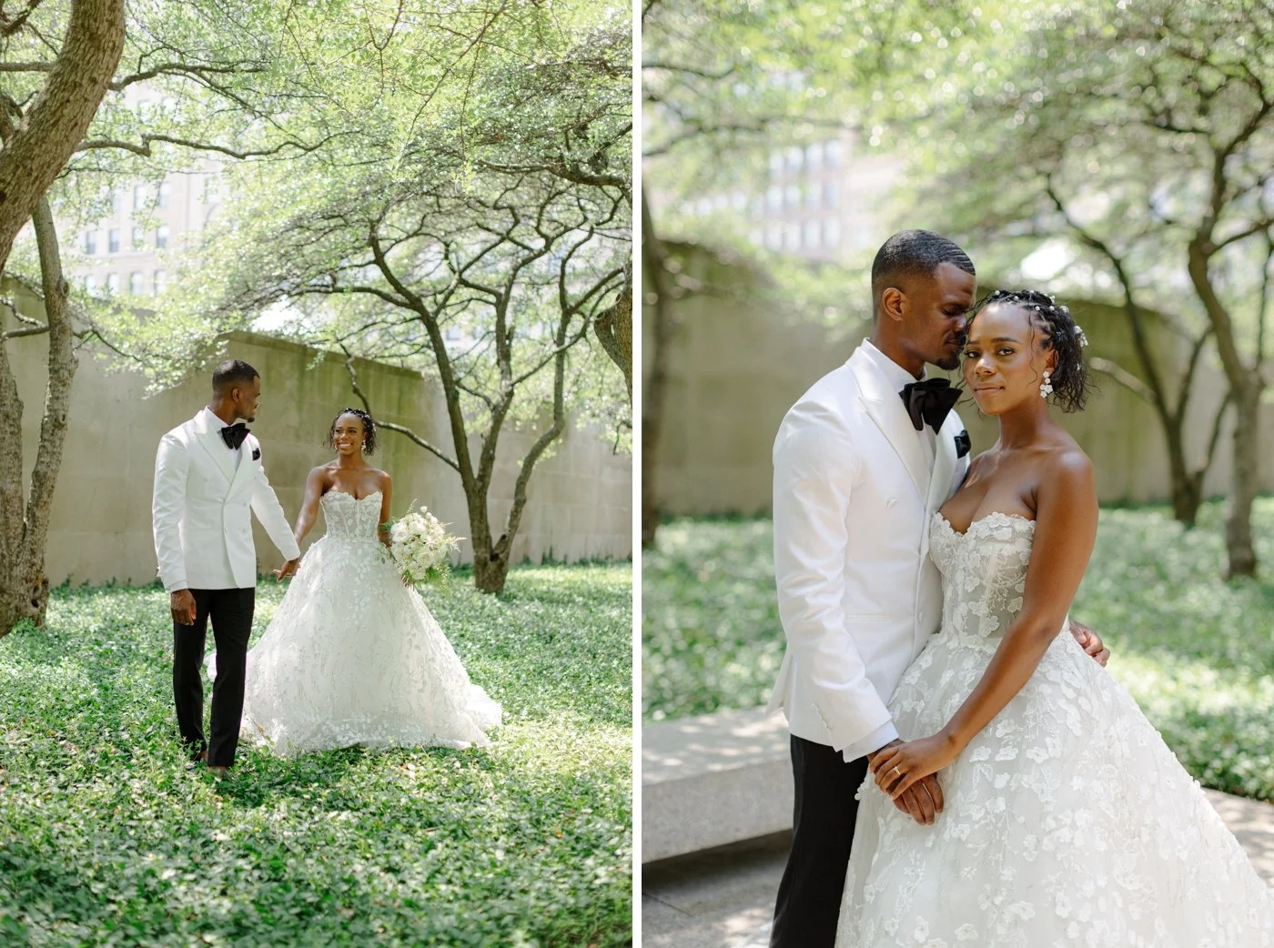 Bridal portraits in the South Garden at the Art Institute of Chicago