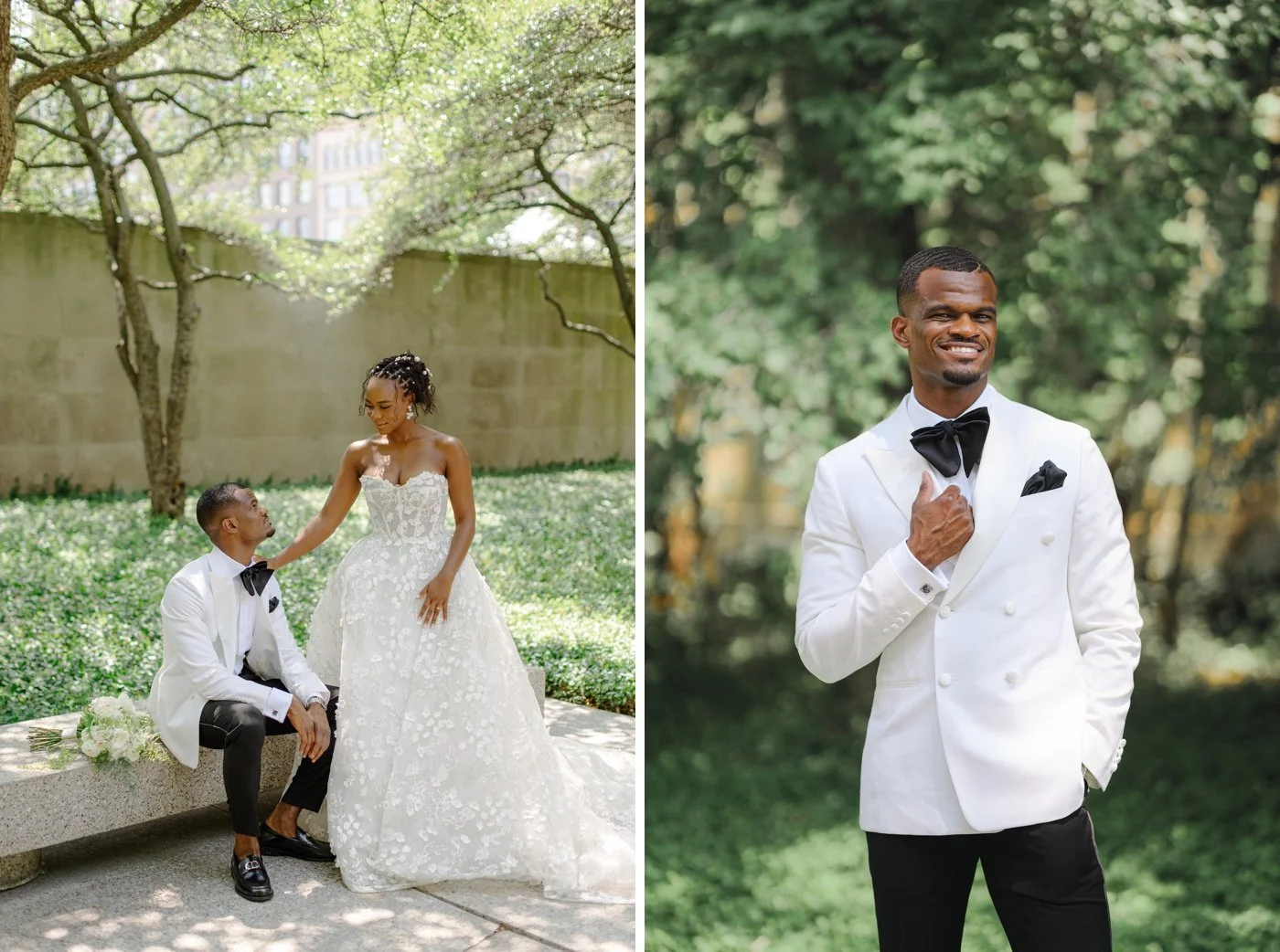 Bridal portraits in the South Garden at the Art Institute of Chicago