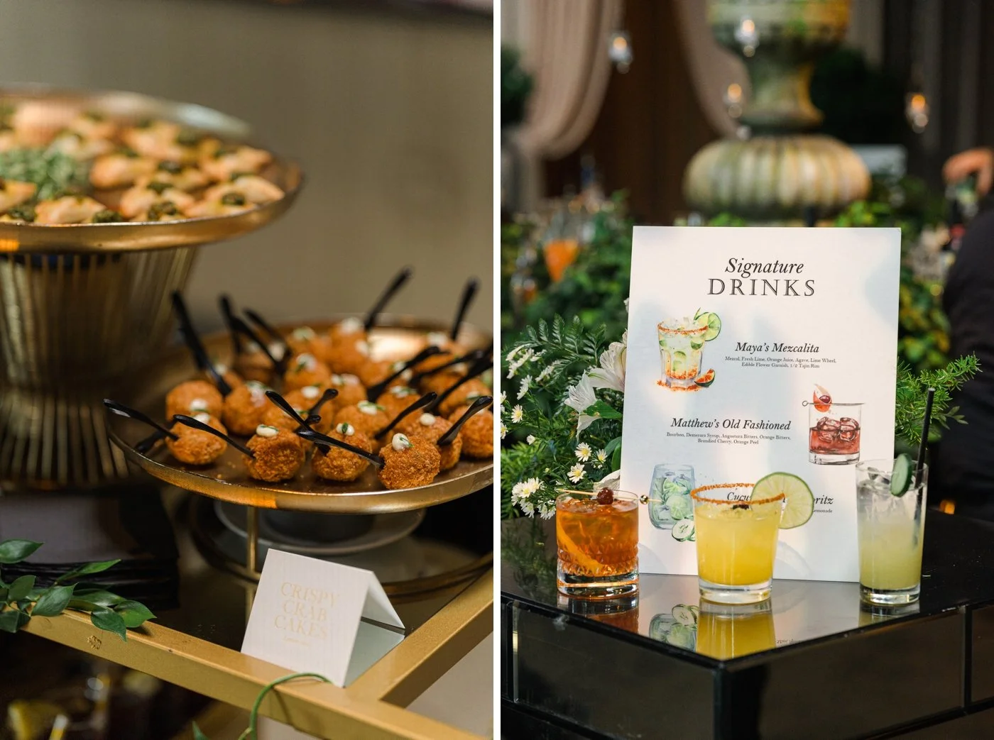 Appetizers and signature drinks at a Chicago wedding