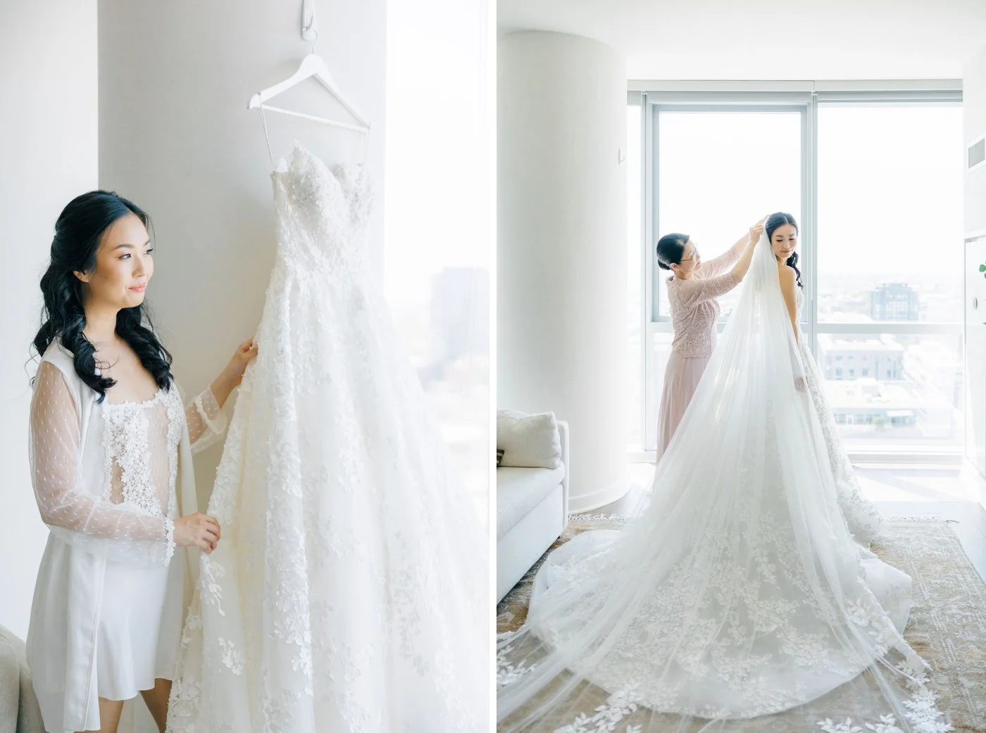 Bride getting ready for her Adler Planetarium wedding