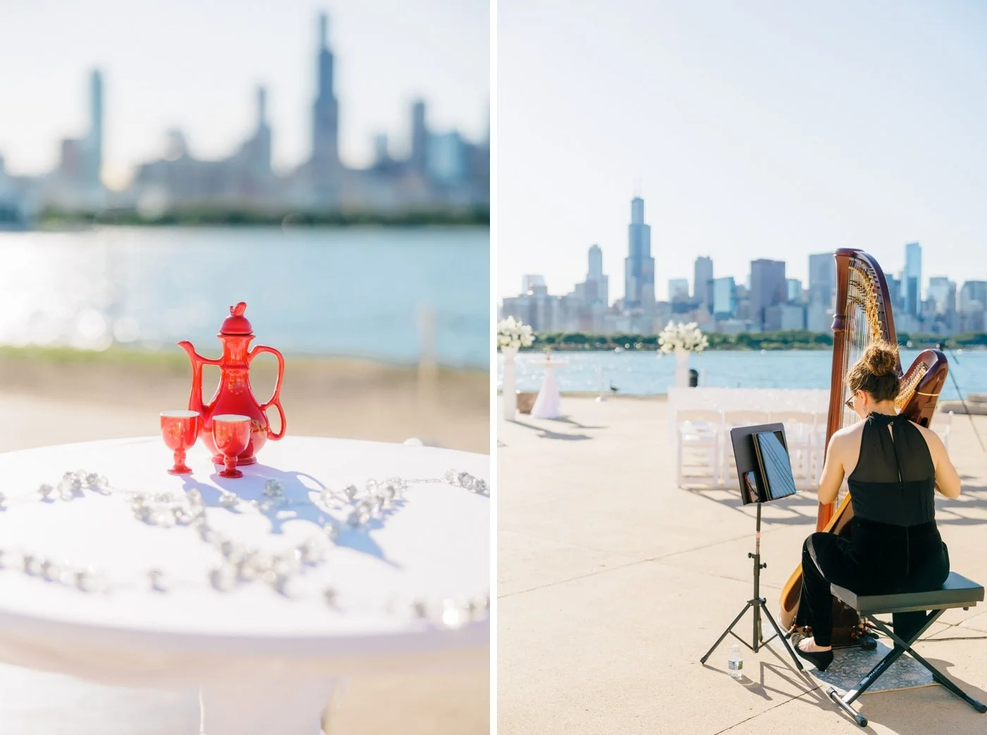 Harpist playing at an Adler Planetarium wedding
