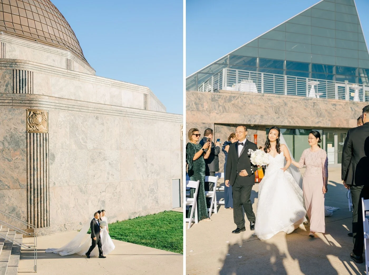 Bride walking down the aisle for her Adler Planetarium wedding
